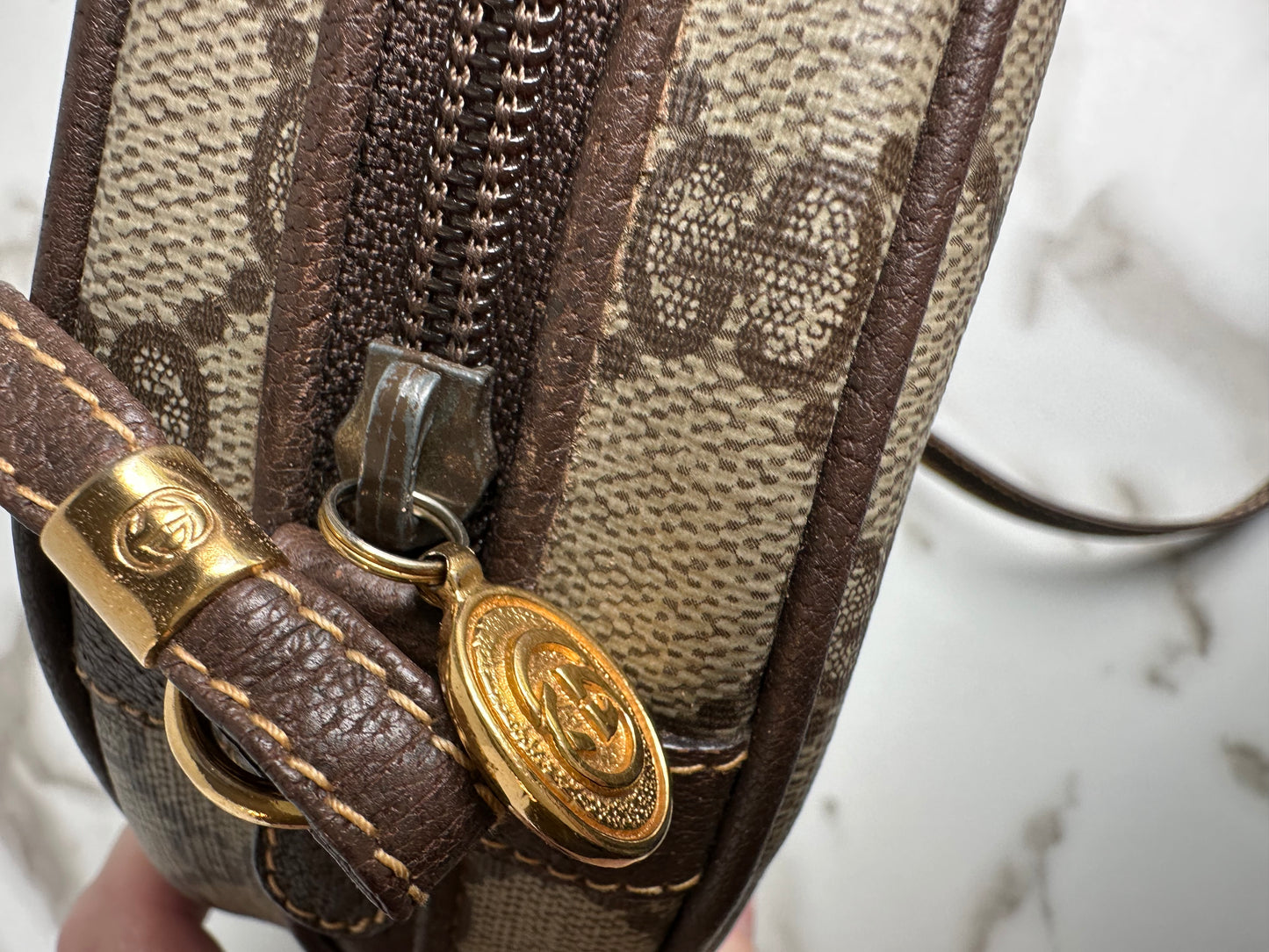Available Gucci round Ophidia Monogram Canvas Canteen Bag Classic Brown