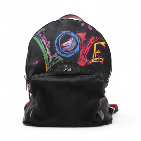 CHRISTIAN LOUBOUTIN Nylon Calfskin Love Backloubi Backpack Black