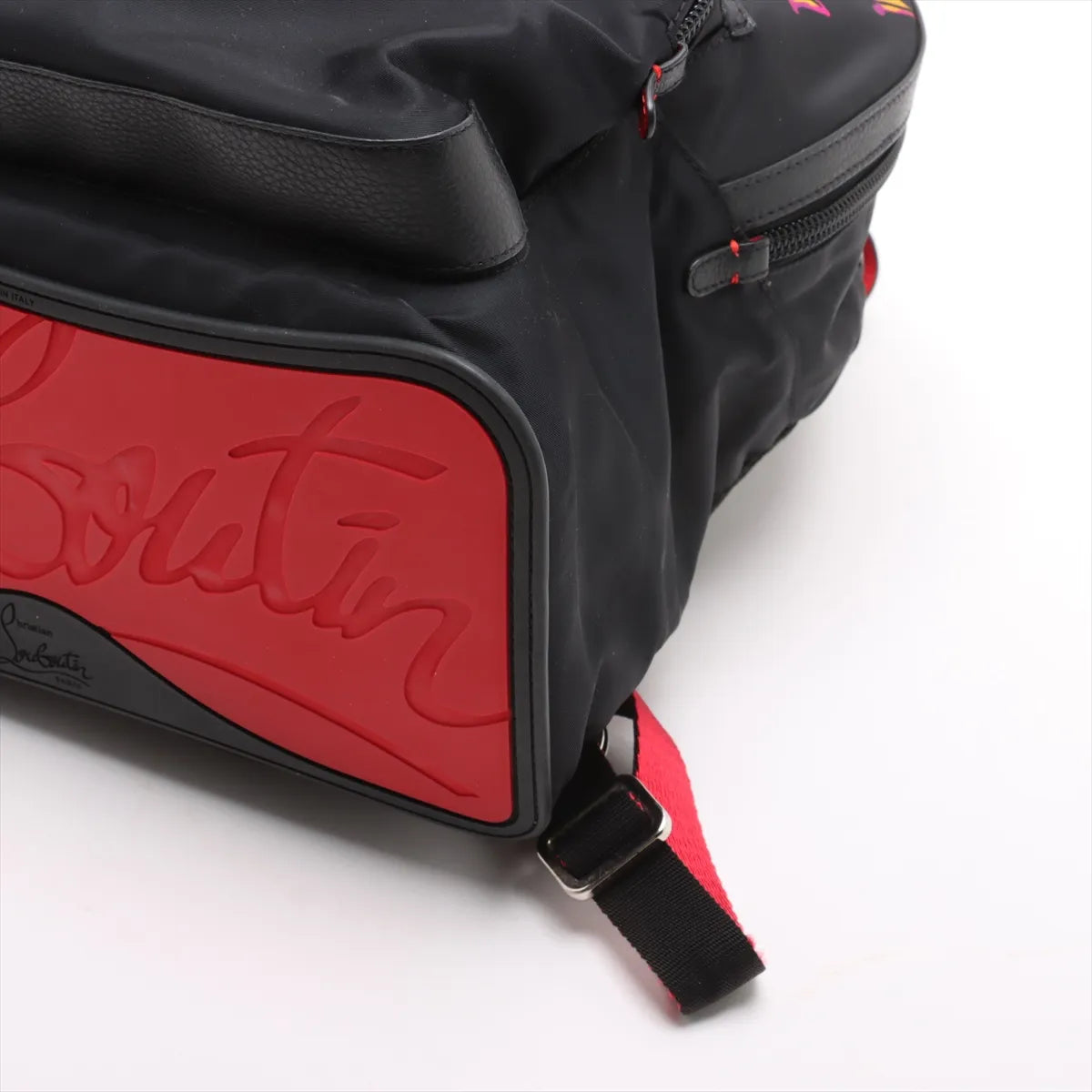 CHRISTIAN LOUBOUTIN Nylon Calfskin Love Backloubi Backpack Black