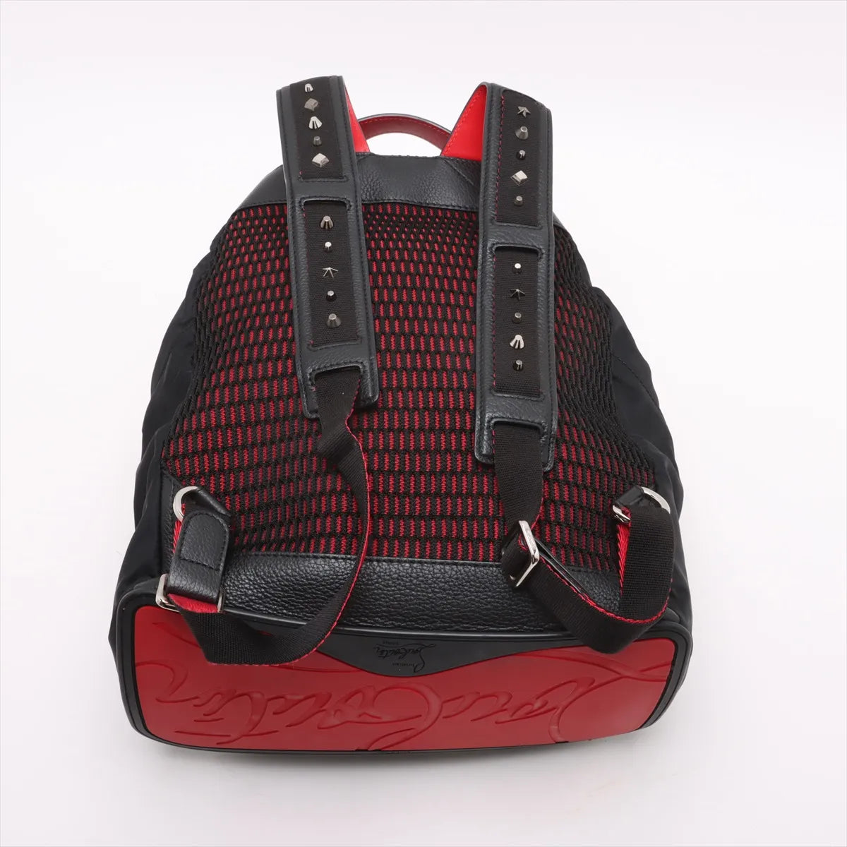 CHRISTIAN LOUBOUTIN Nylon Calfskin Love Backloubi Backpack Black