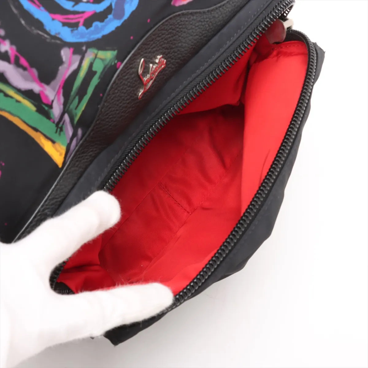 CHRISTIAN LOUBOUTIN Nylon Calfskin Love Backloubi Backpack Black