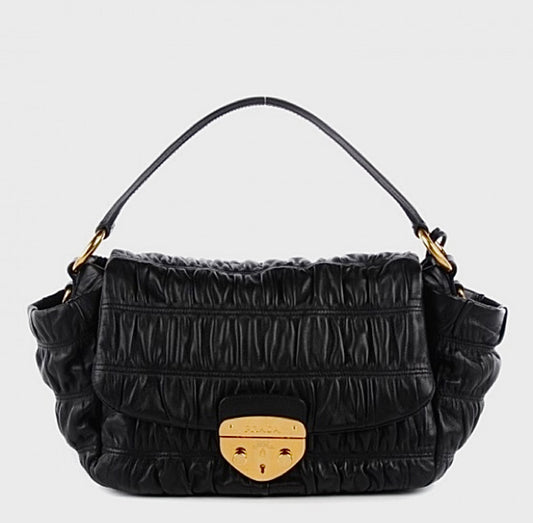 PRADA Nappa Dressy Gaufre Flap Bag Nero Black