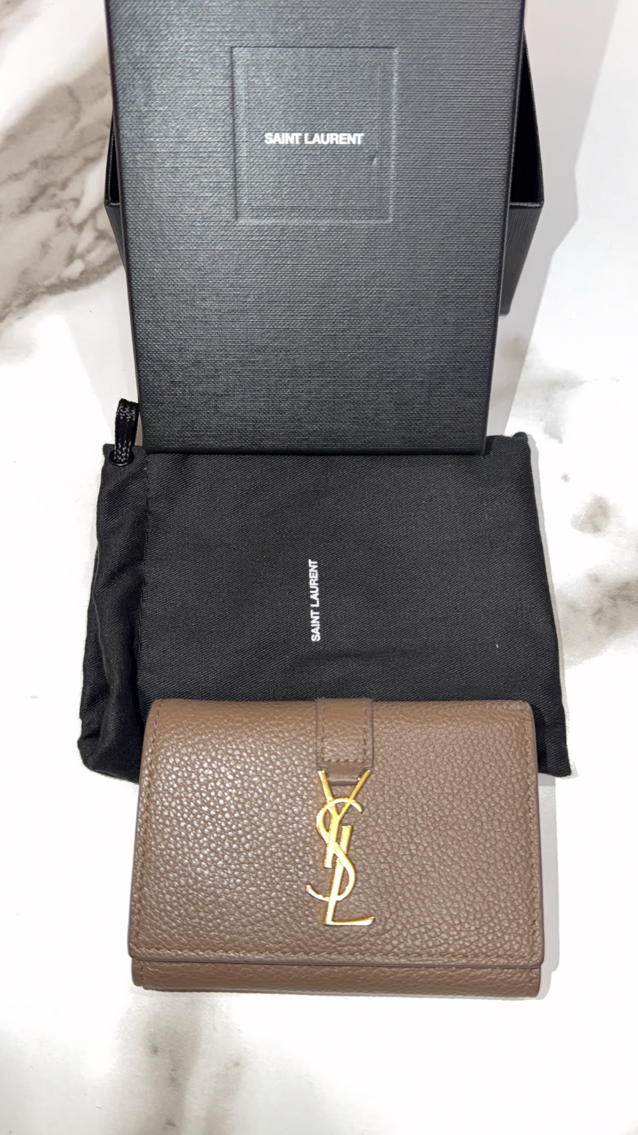 Available SAINT LAURENT Grained Calfskin Monogram Key Case YSL