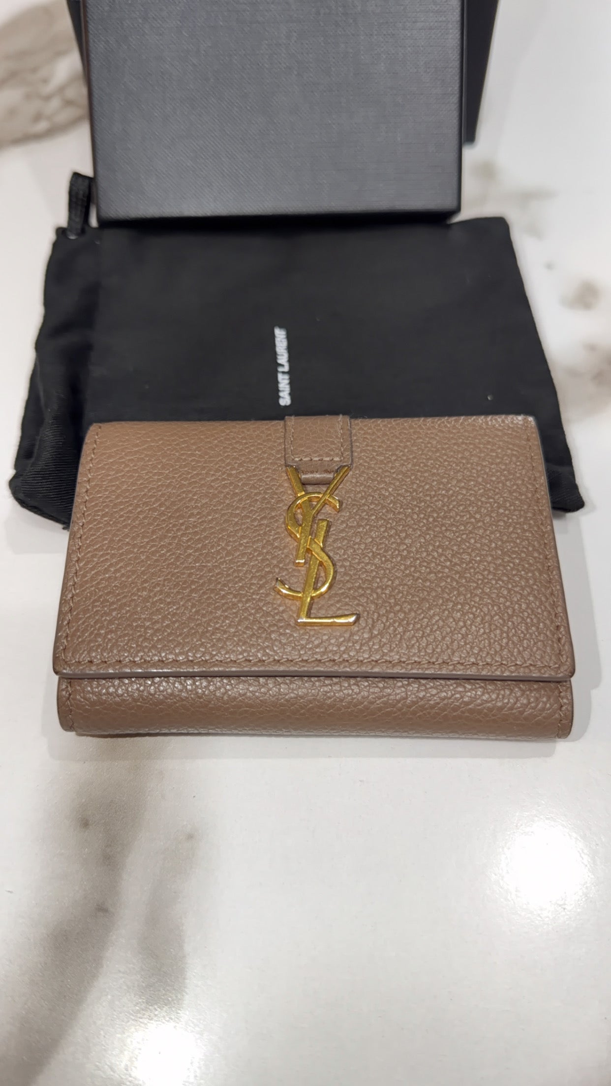 Available SAINT LAURENT Grained Calfskin Monogram Key Case YSL