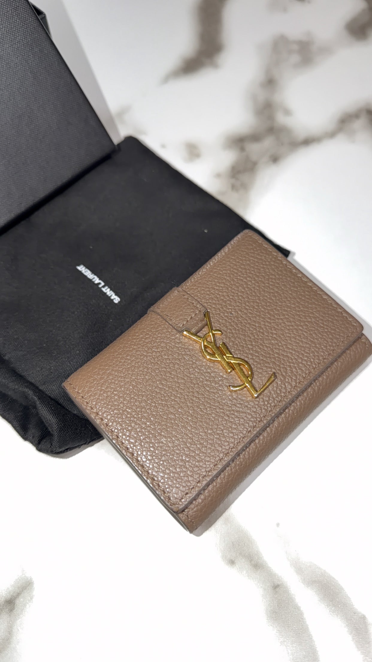 Available SAINT LAURENT Grained Calfskin Monogram Key Case YSL