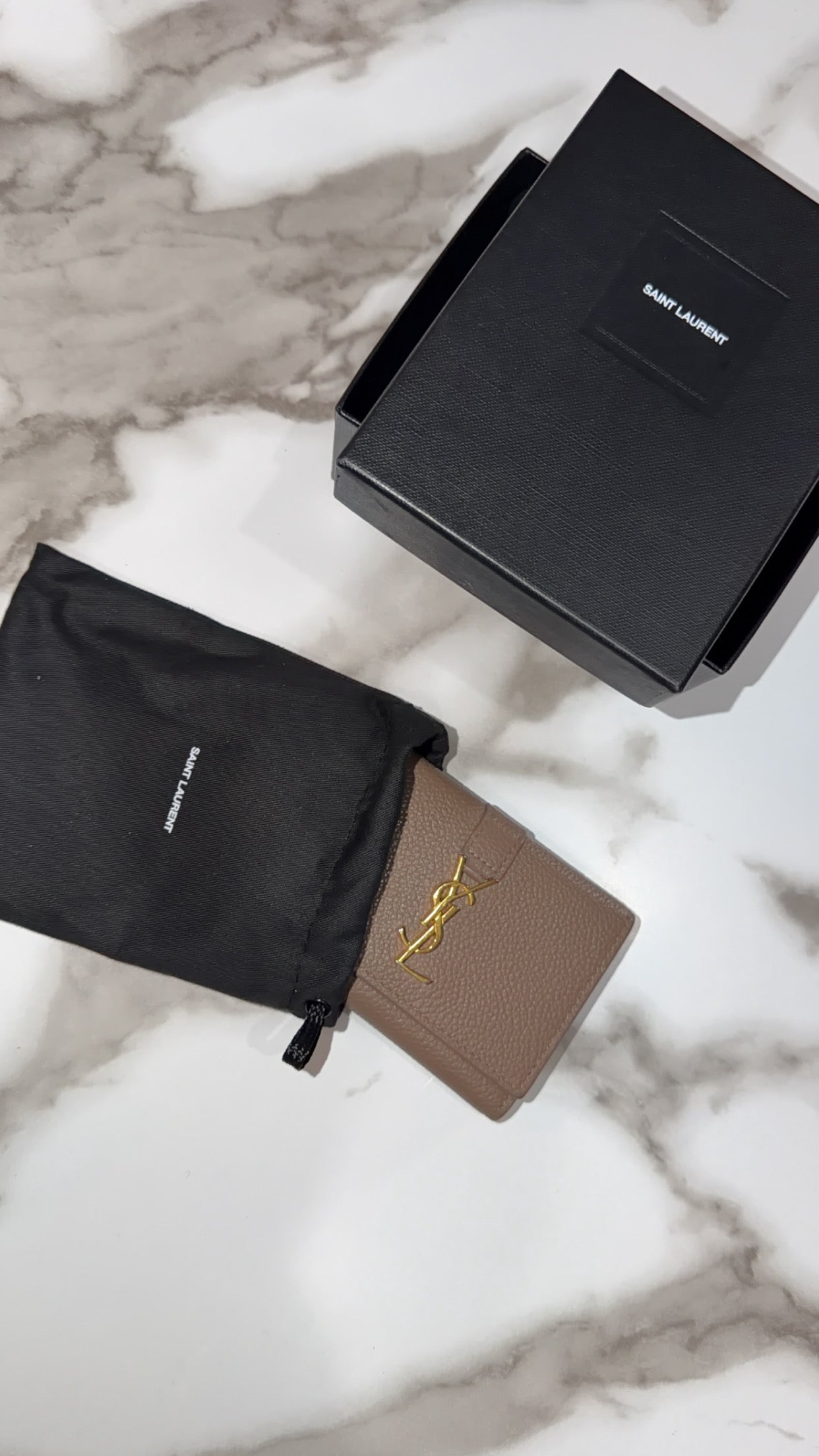 Available SAINT LAURENT Grained Calfskin Monogram Key Case YSL