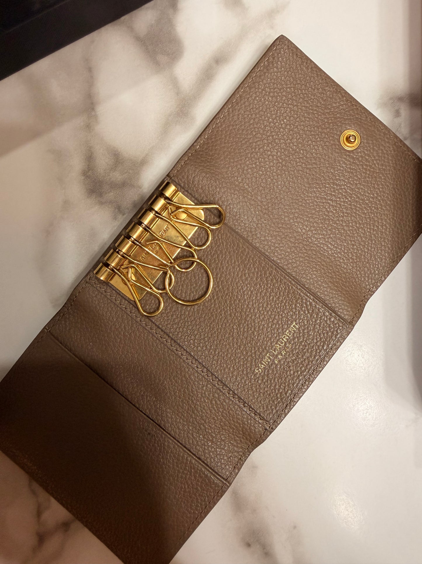 Available SAINT LAURENT Grained Calfskin Monogram Key Case YSL