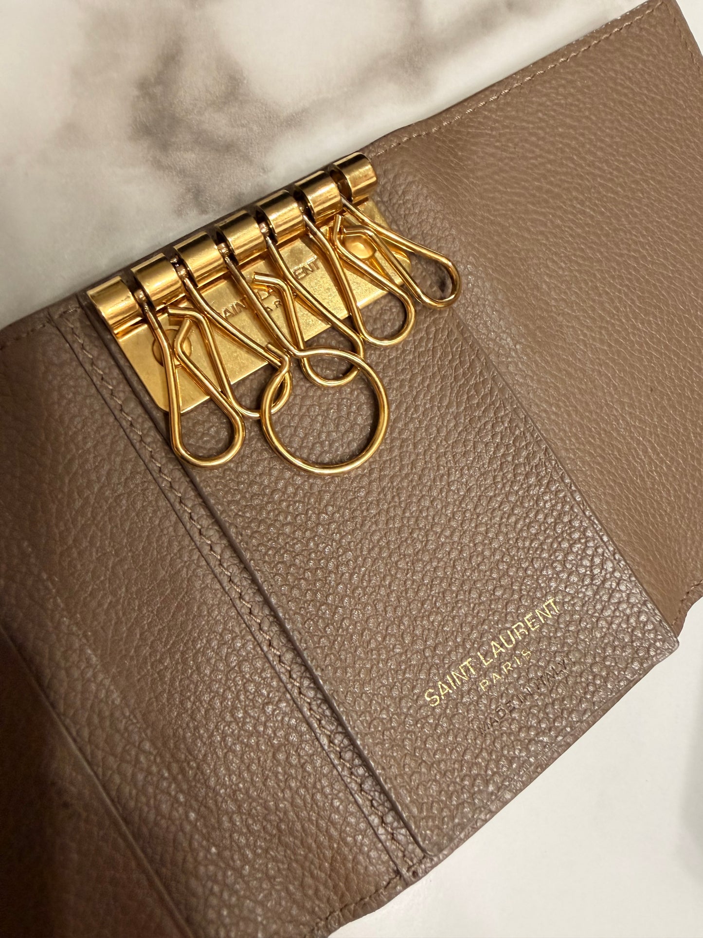 Available SAINT LAURENT Grained Calfskin Monogram Key Case YSL