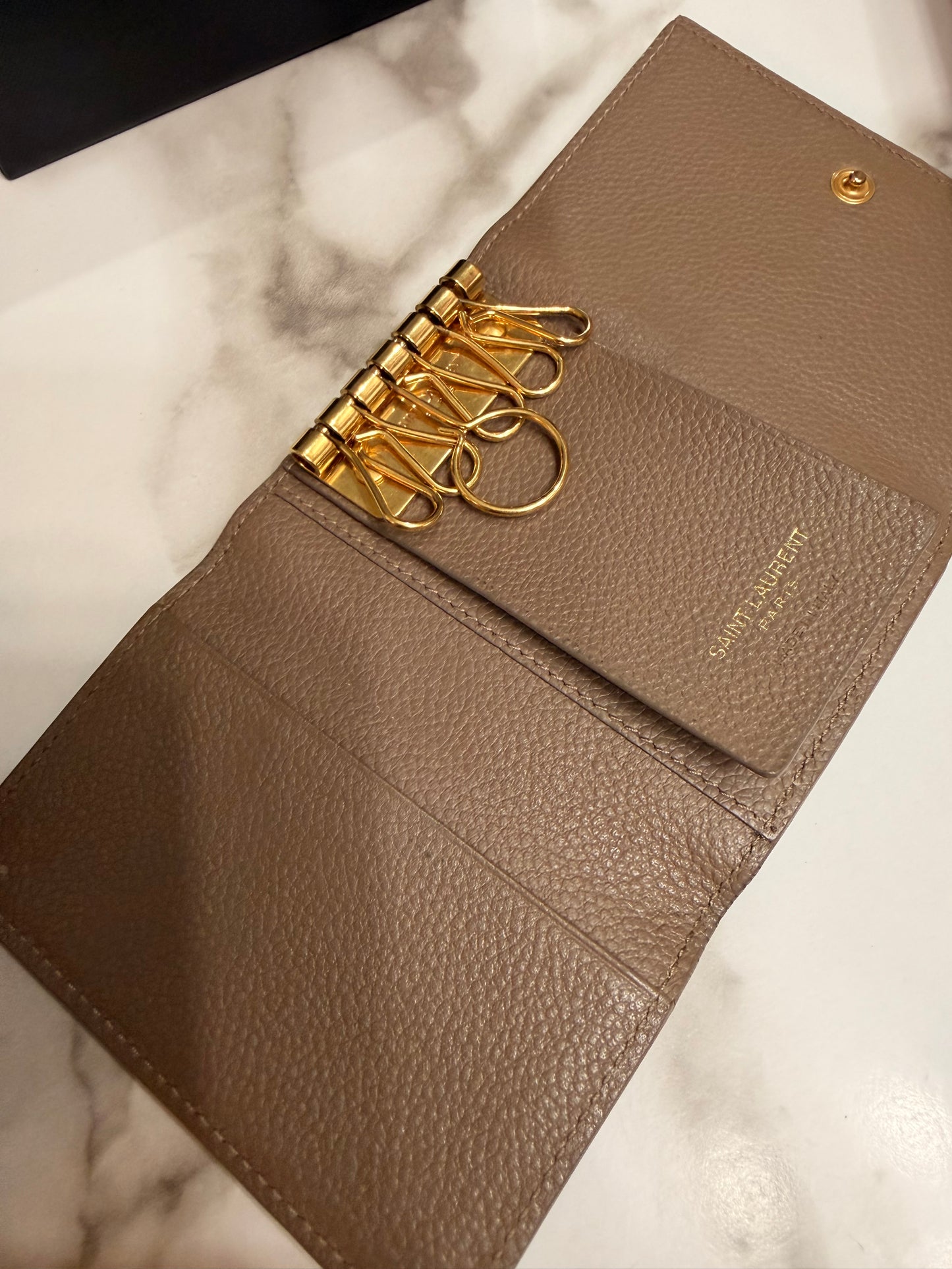 Available SAINT LAURENT Grained Calfskin Monogram Key Case YSL