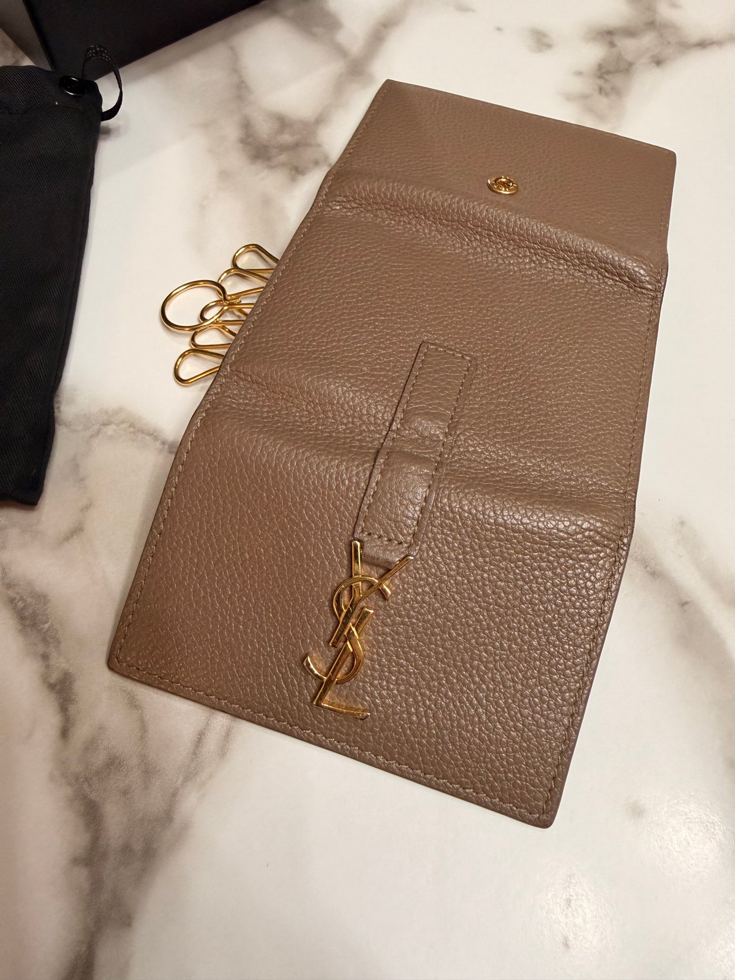 Available SAINT LAURENT Grained Calfskin Monogram Key Case YSL