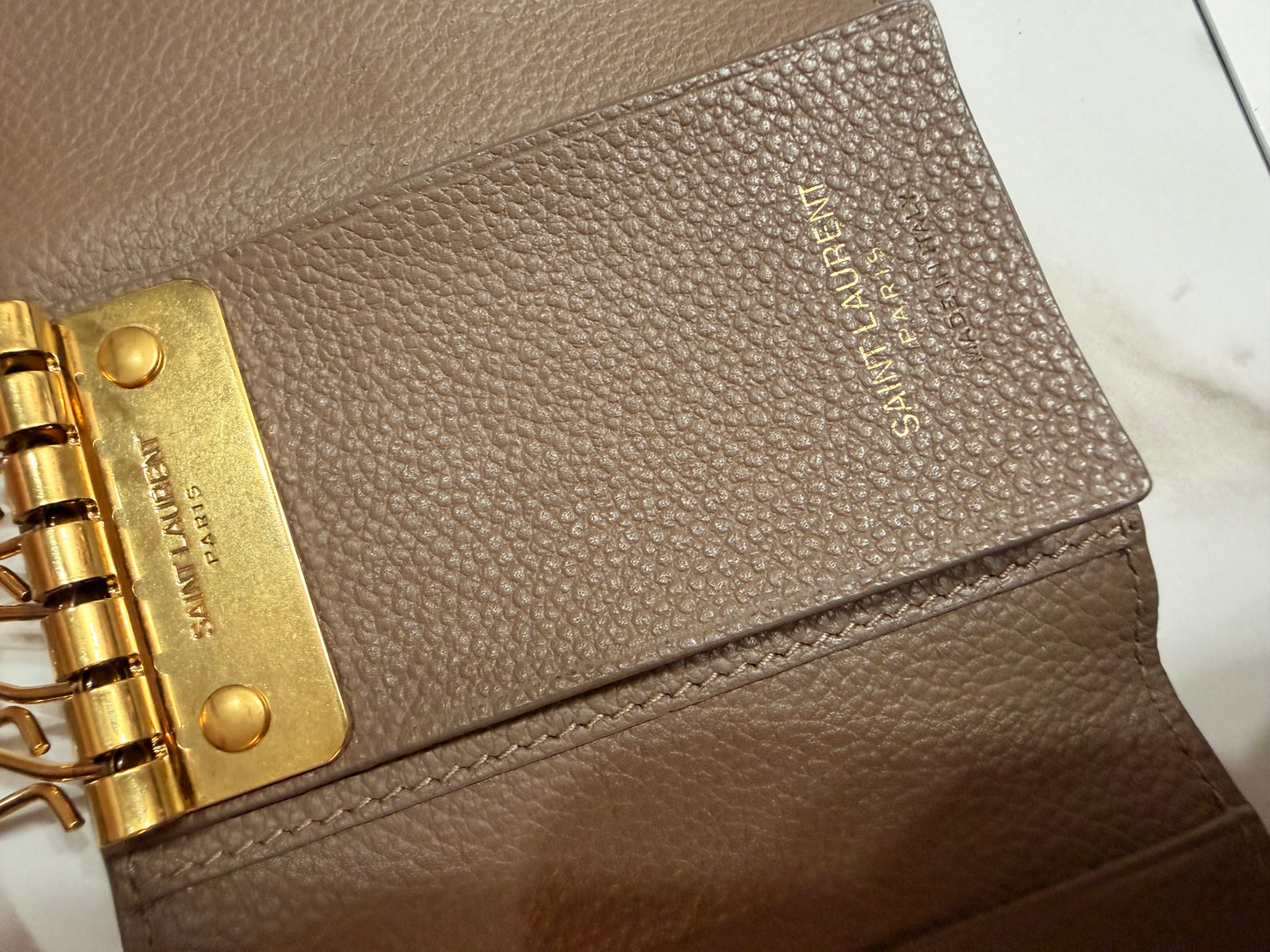Available SAINT LAURENT Grained Calfskin Monogram Key Case YSL