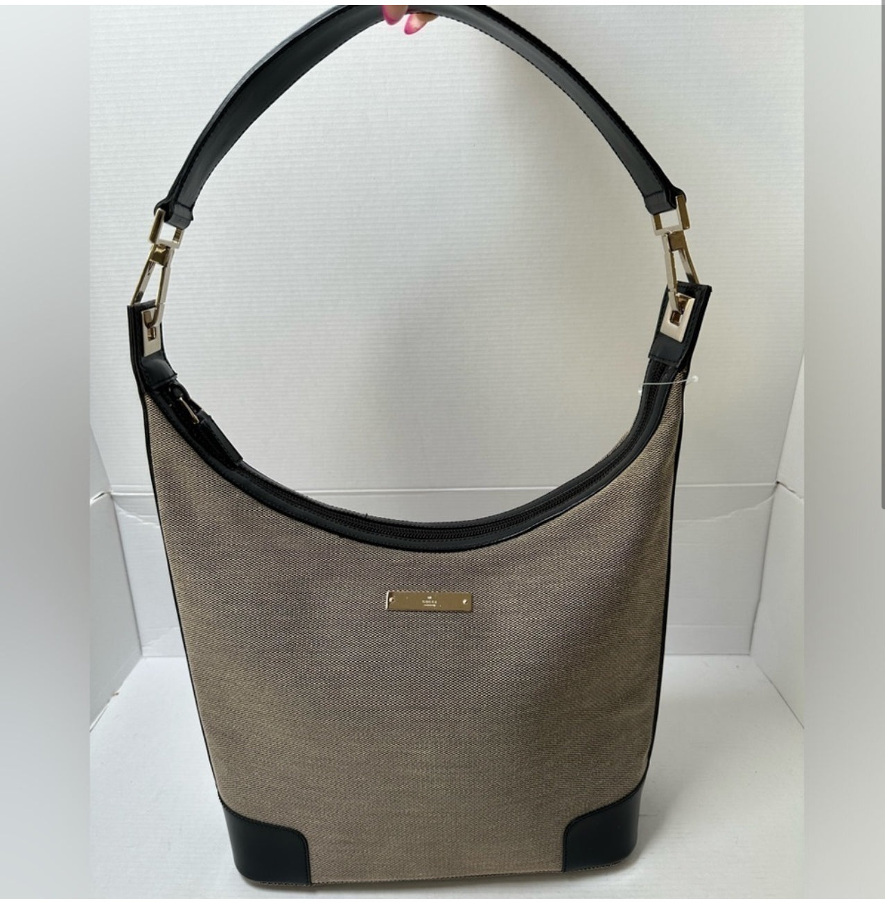 Gucci Canvas and Black Leather Hobo Shoulder Bag Vintage