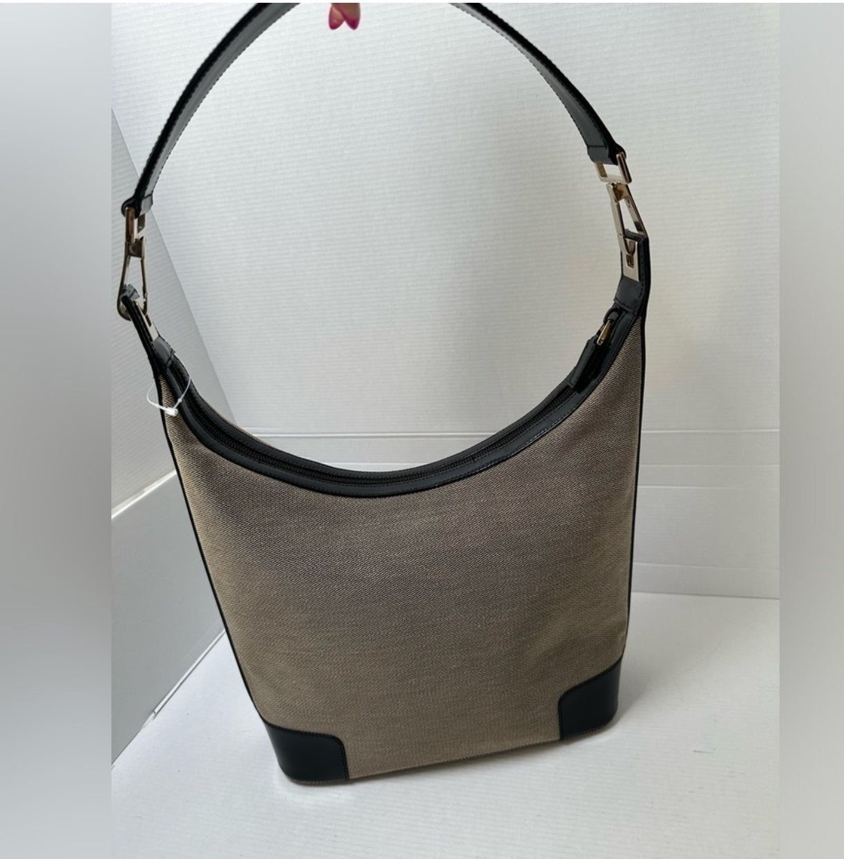 Gucci Canvas and Black Leather Hobo Shoulder Bag Vintage