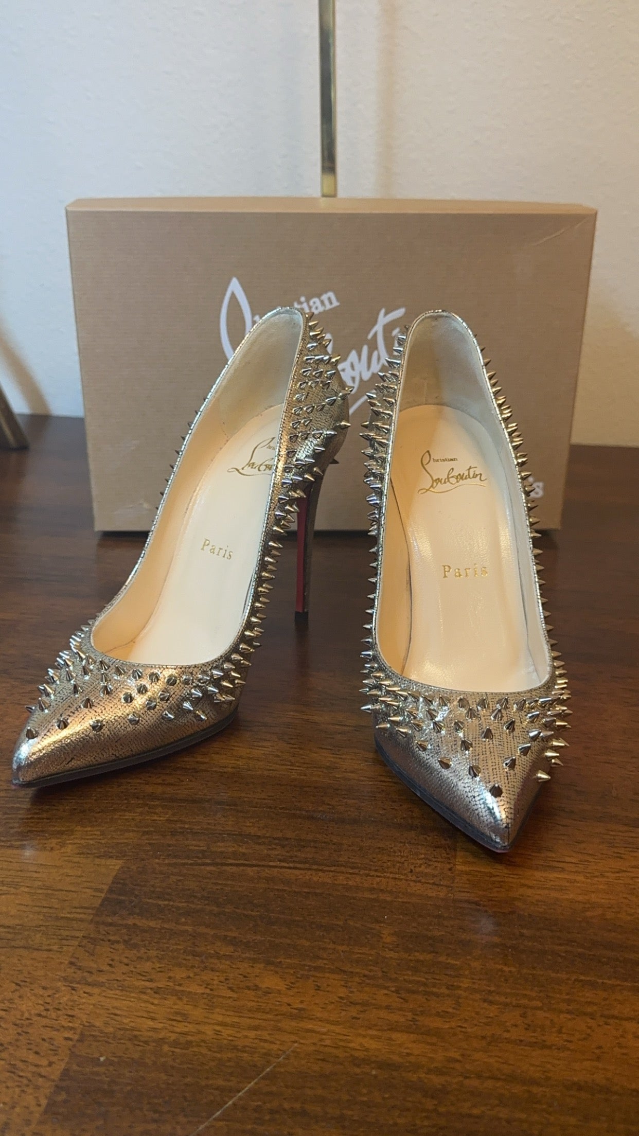 Christian Louboutin Escarpic 100 mm Spiked Pump gold