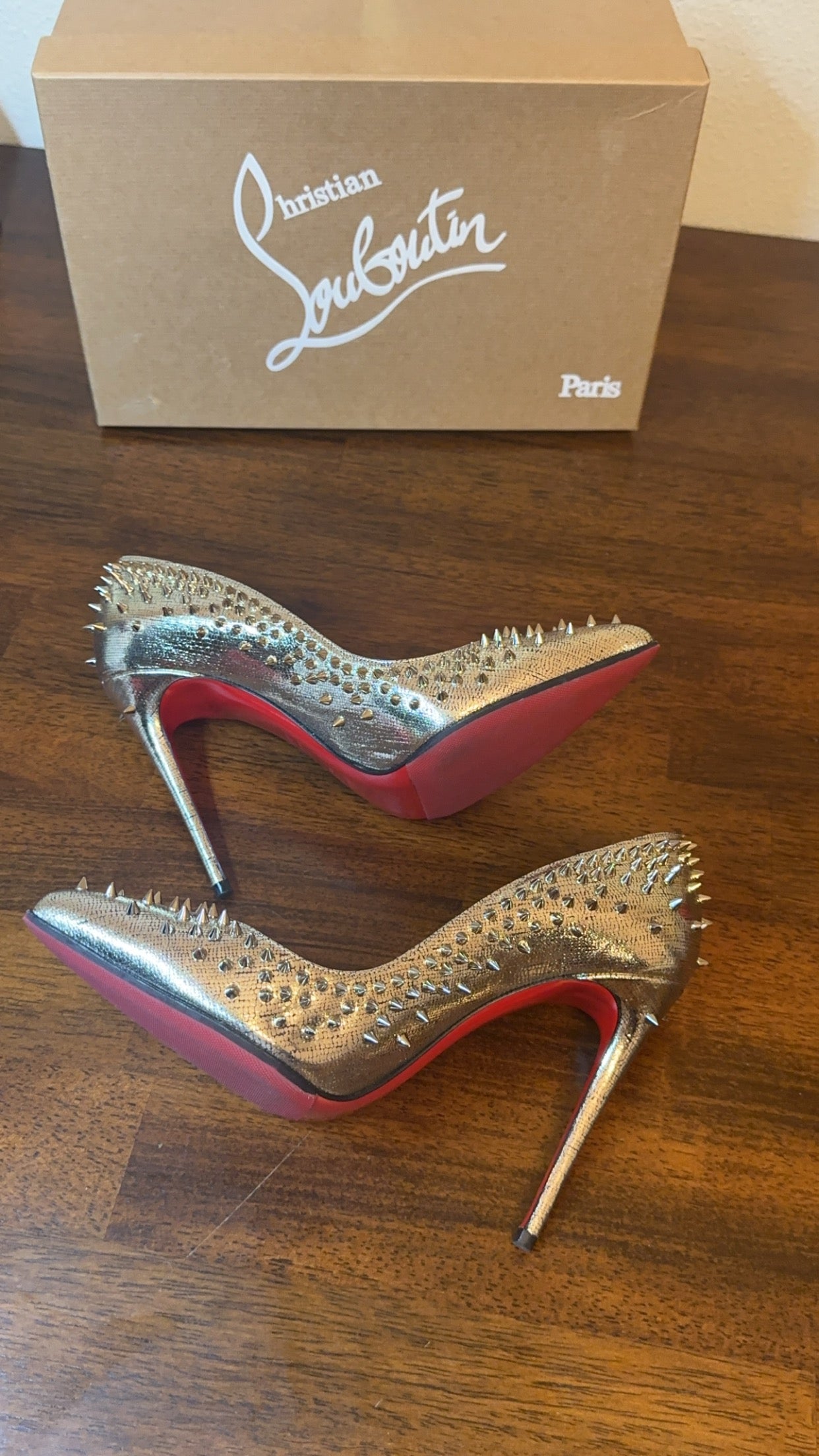 Christian Louboutin Escarpic 100 mm Spiked Pump gold