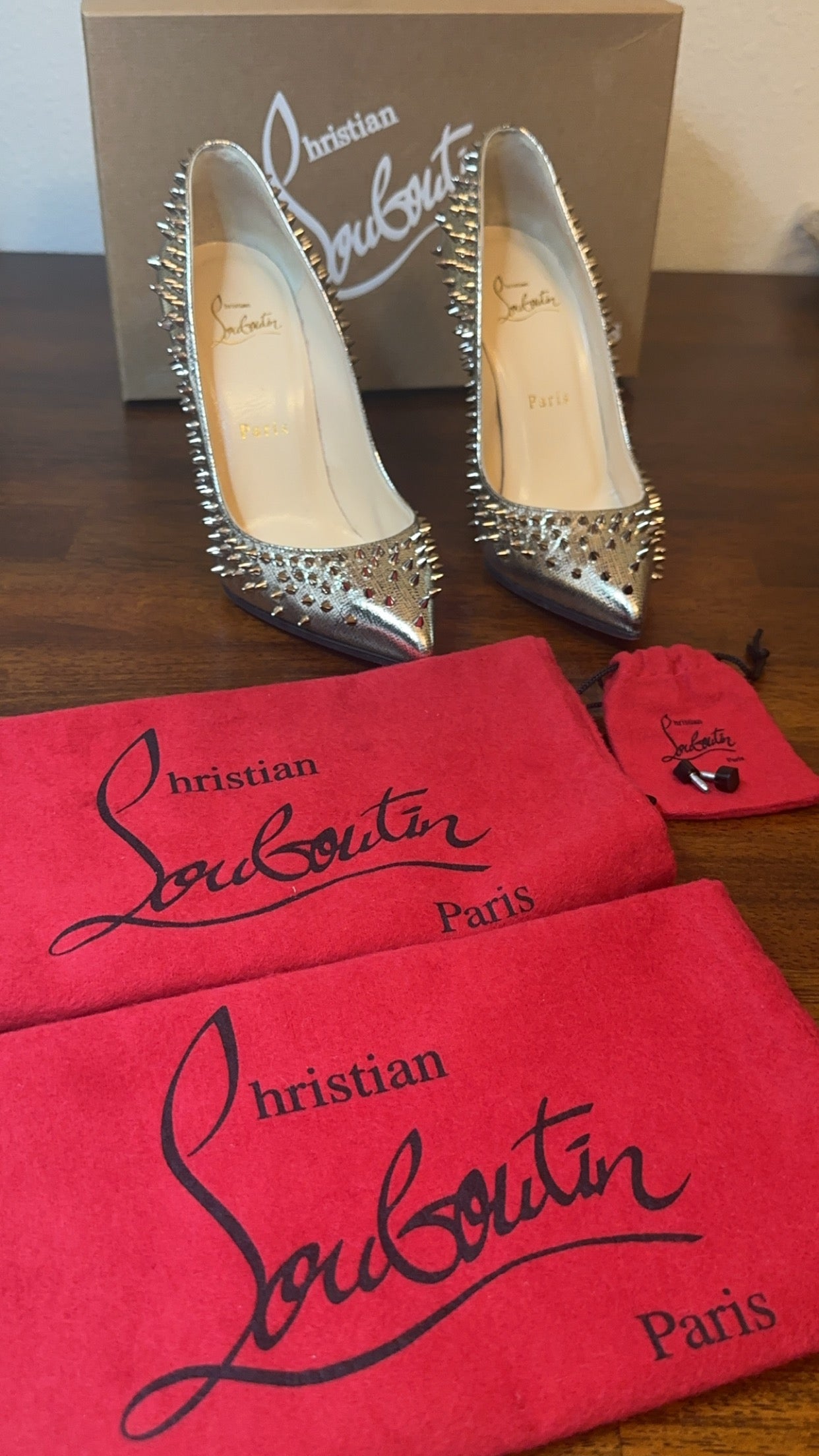 Christian Louboutin Escarpic 100 mm Spiked Pump gold