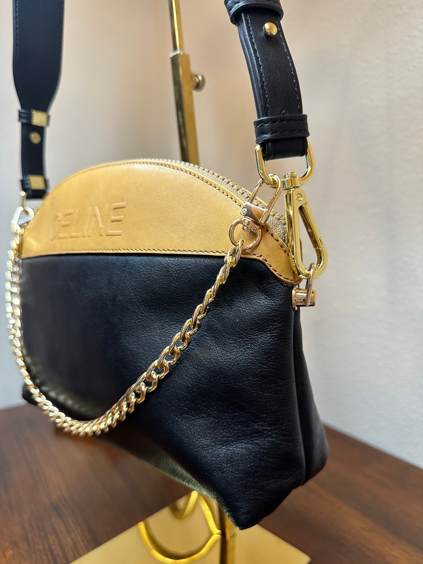 Vintage Celine leather clutch ~ black/tan