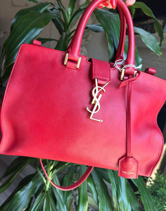 Saint Laurent Monogram Cabas Leather Baby Red