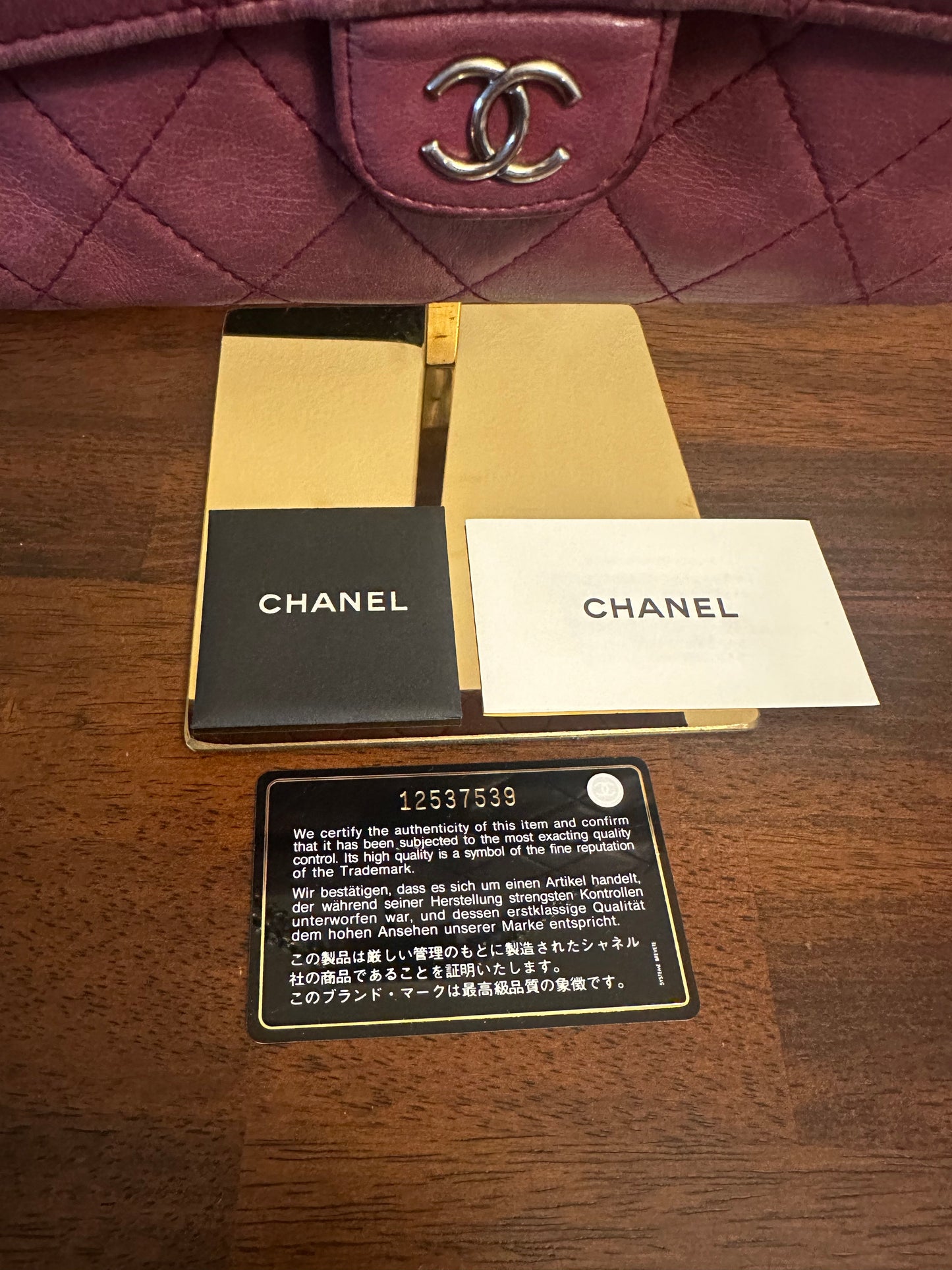 Chanel Long Wallet Lambskin Leather on chain -plum purple color