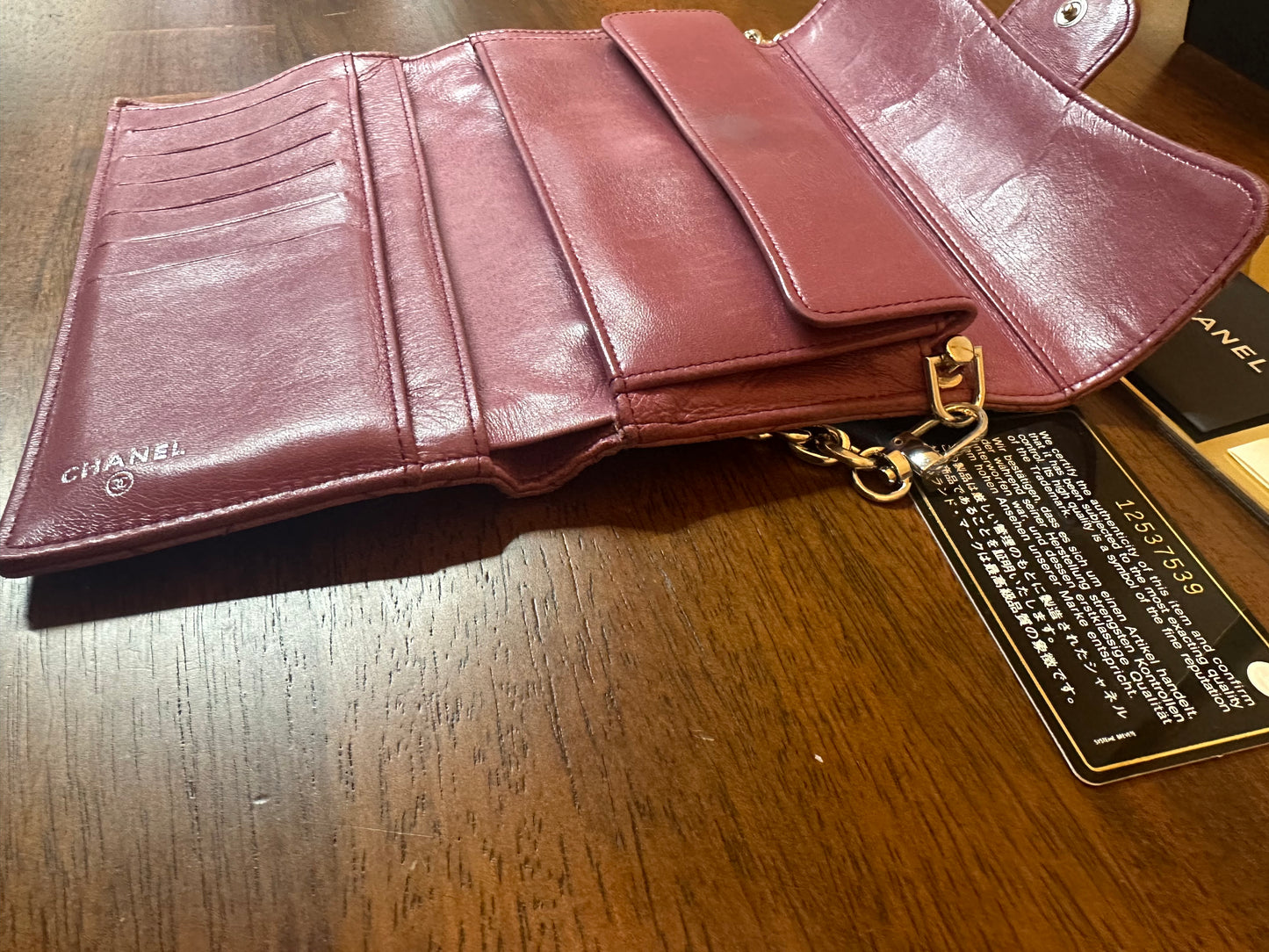 Chanel Long Wallet Lambskin Leather on chain -plum purple color