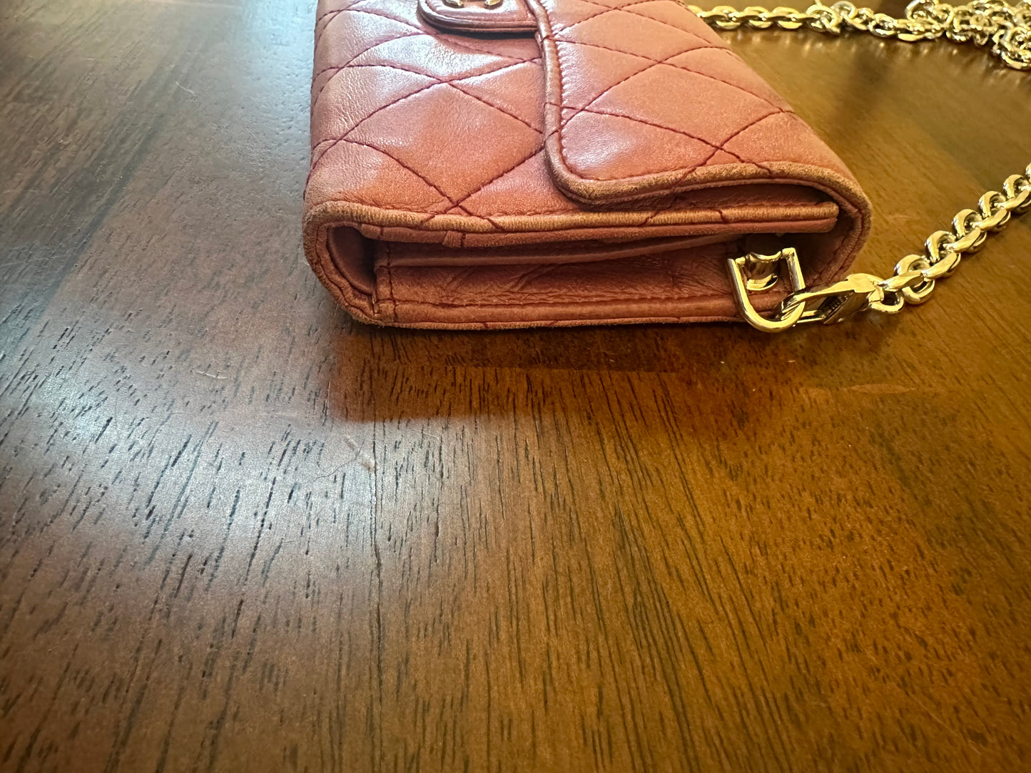 Chanel Long Wallet Lambskin Leather on chain -plum purple color