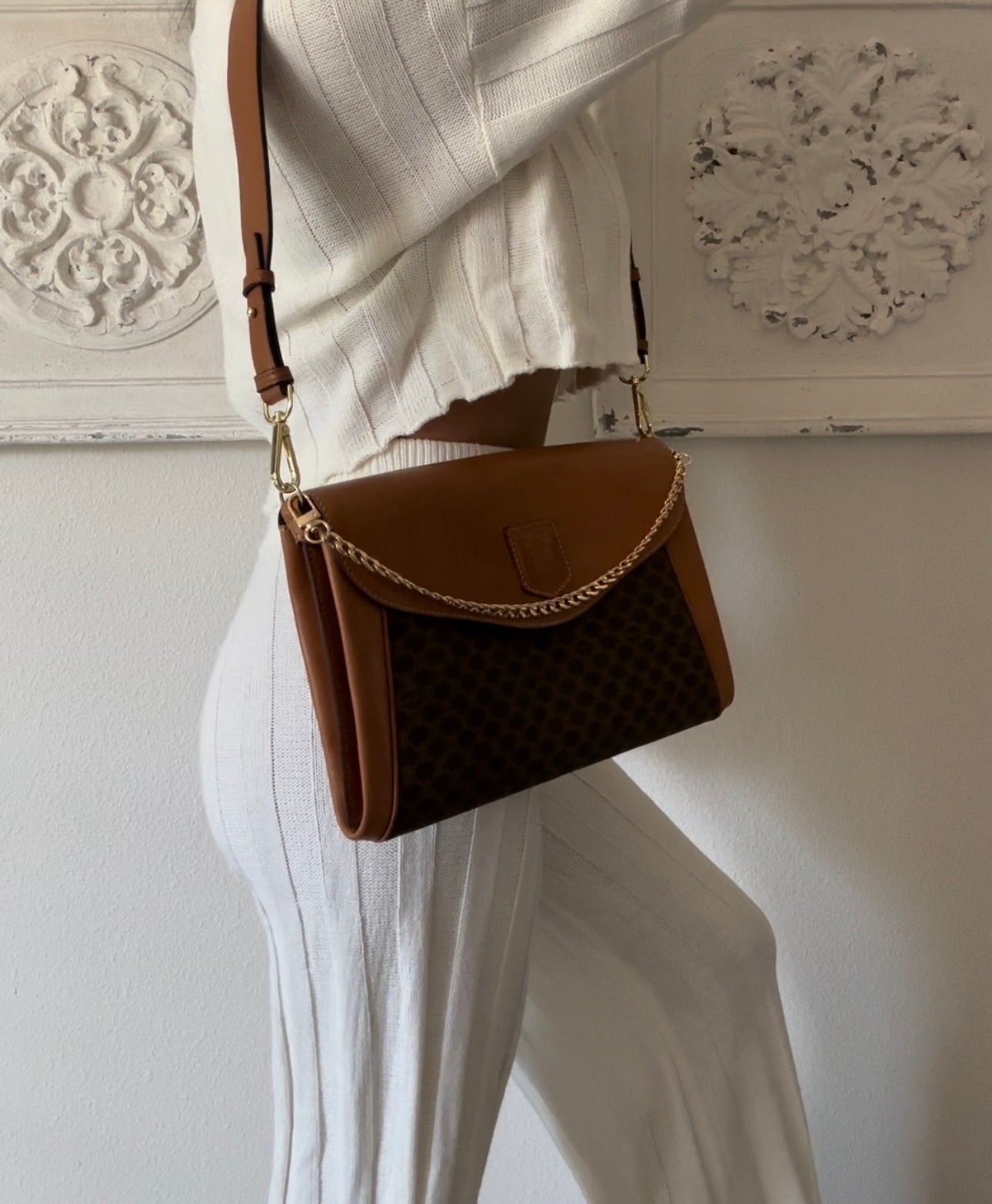 Celine Leather Macadam shoulder bag/clutch