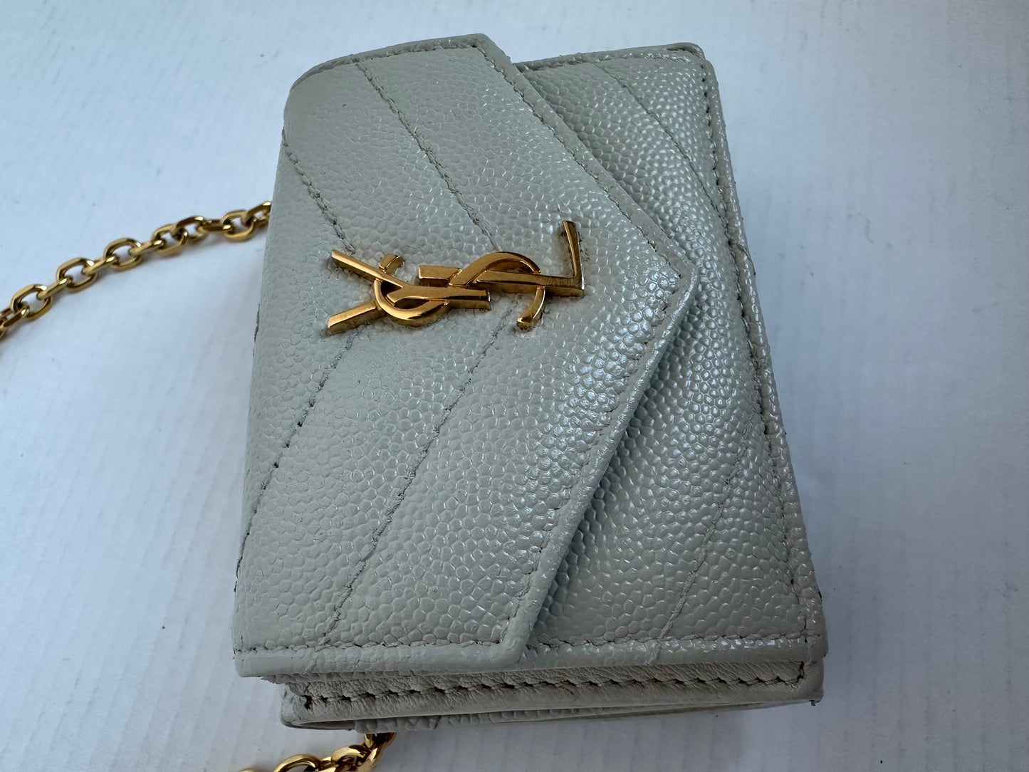 Yves Saint Laurent Cassandra Wallet Caviar Tri- fold Small Wallet on chain