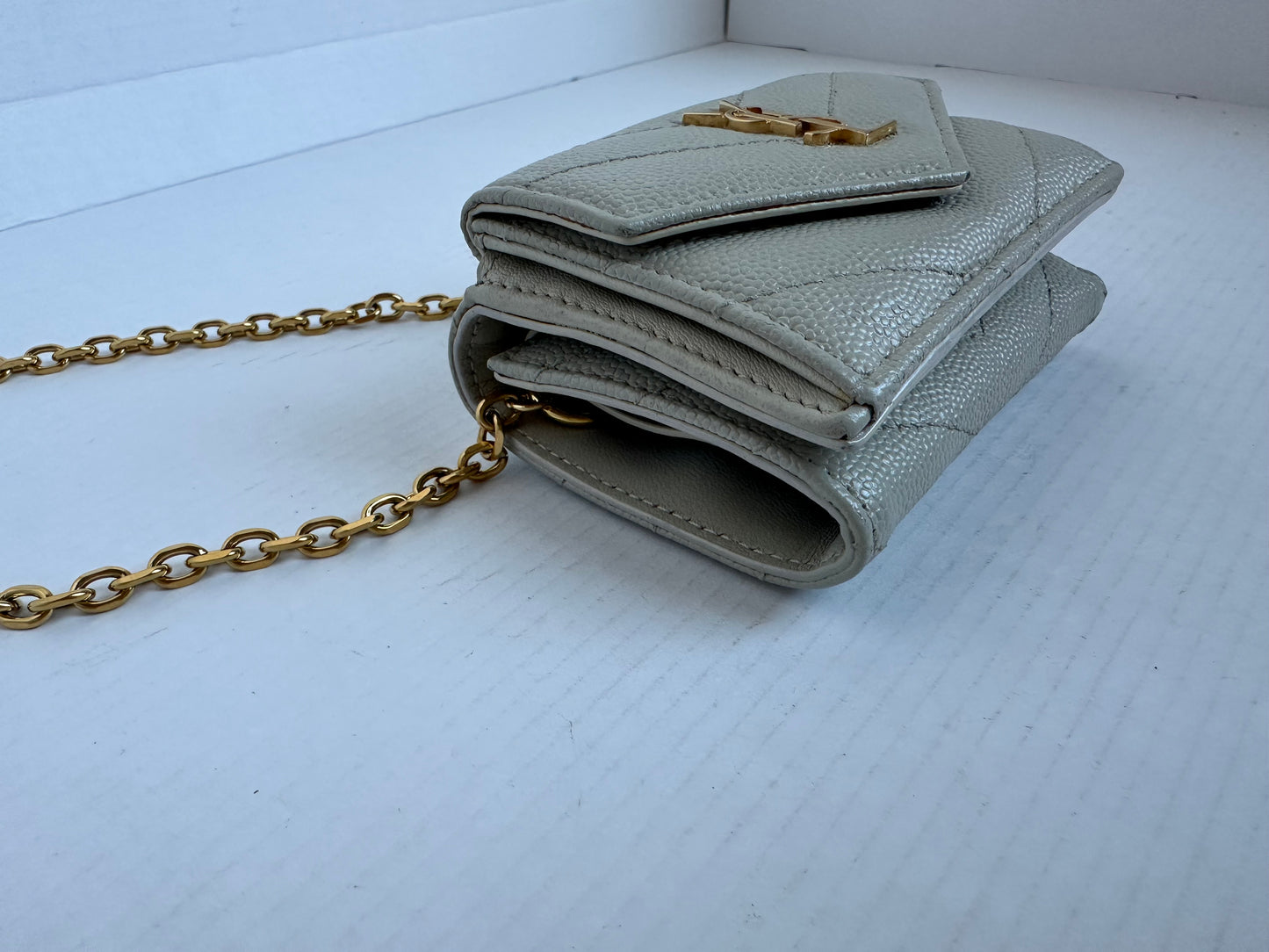 Yves Saint Laurent Cassandra Wallet Caviar Tri- fold Small Wallet on chain