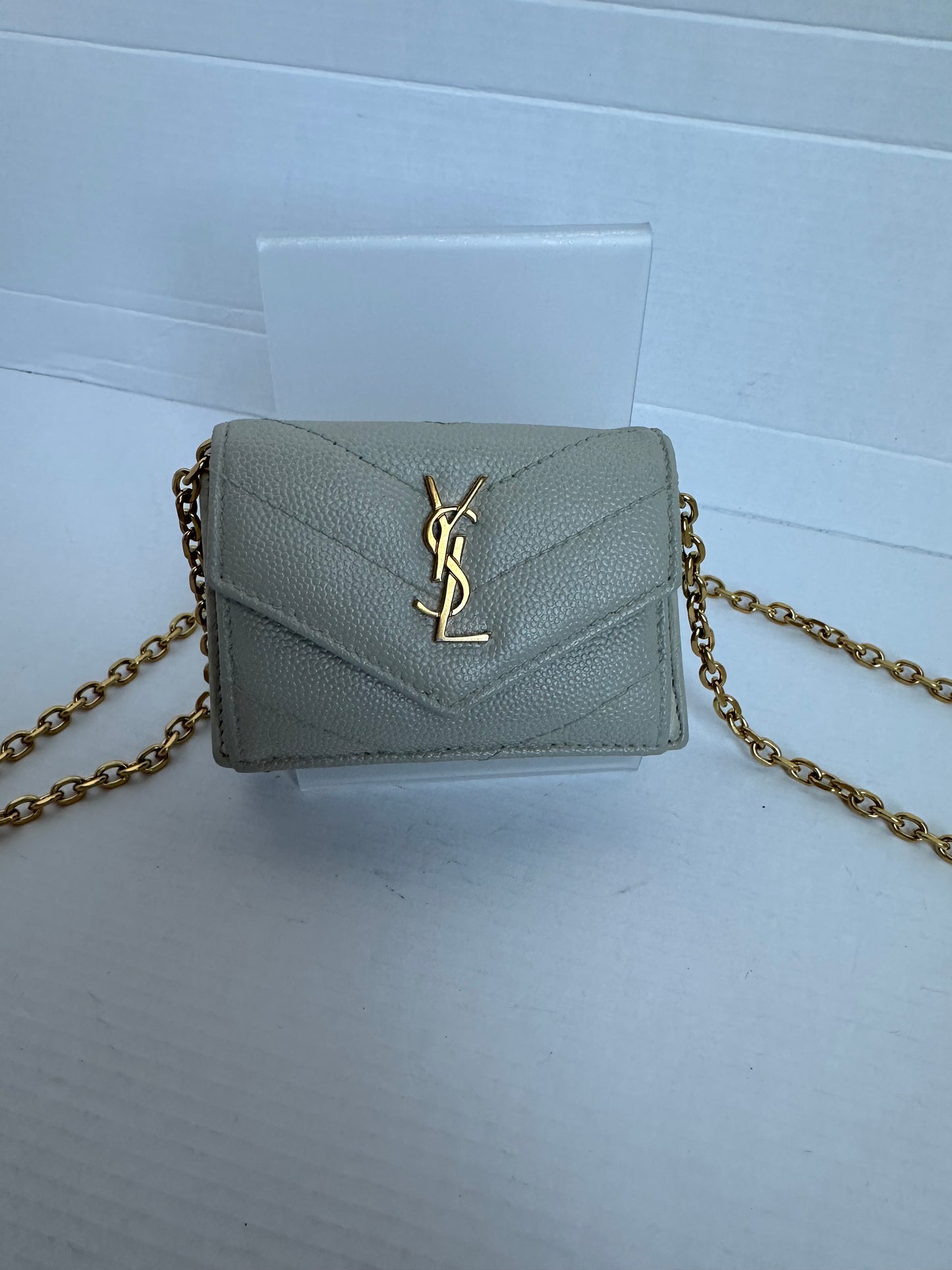 Yves Saint Laurent Cassandra Wallet Caviar Tri- fold Small Wallet on chain