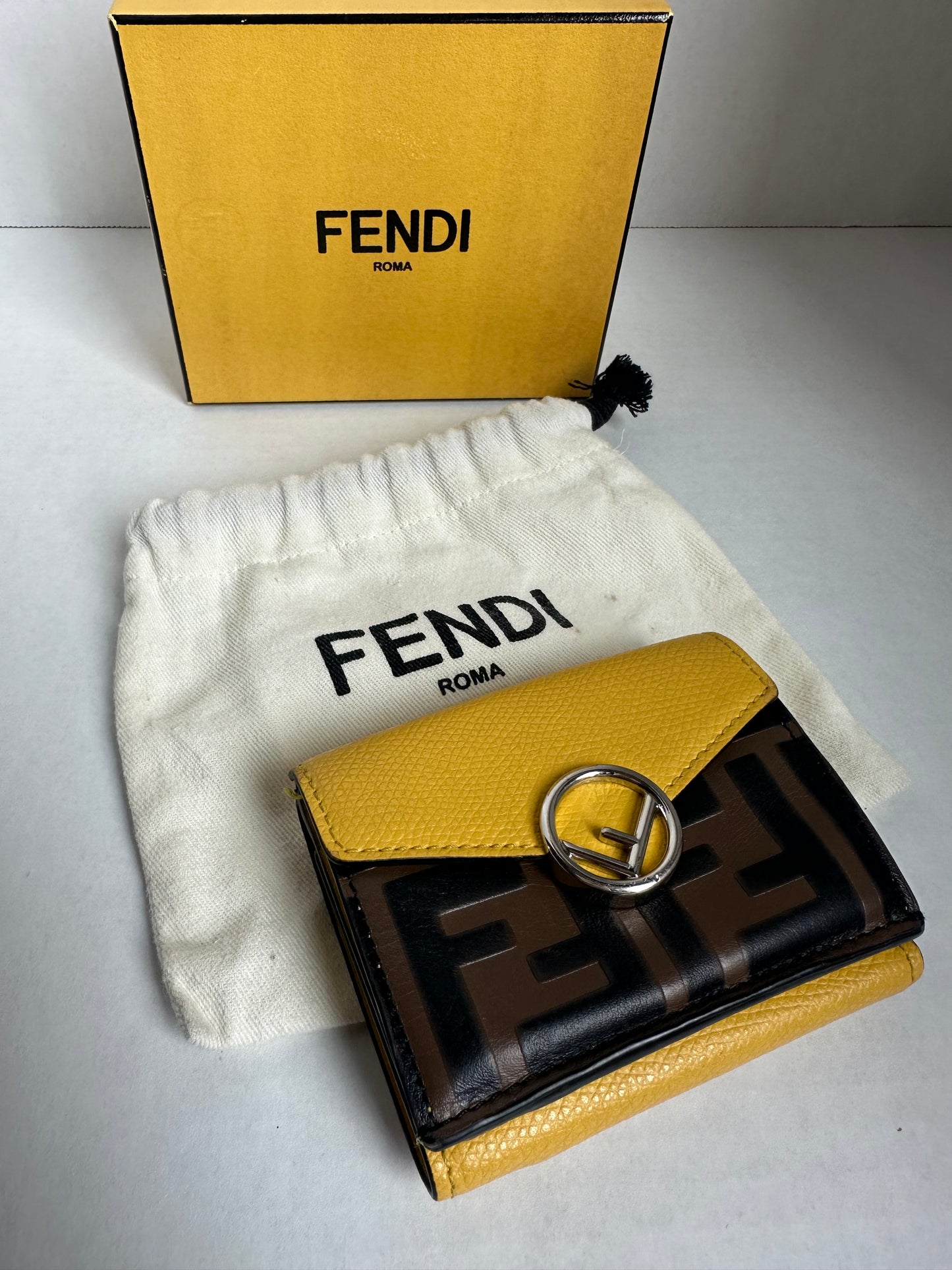 Fendi Zucca Monogram Mini Compact Wallet in Silver Hardware on chain