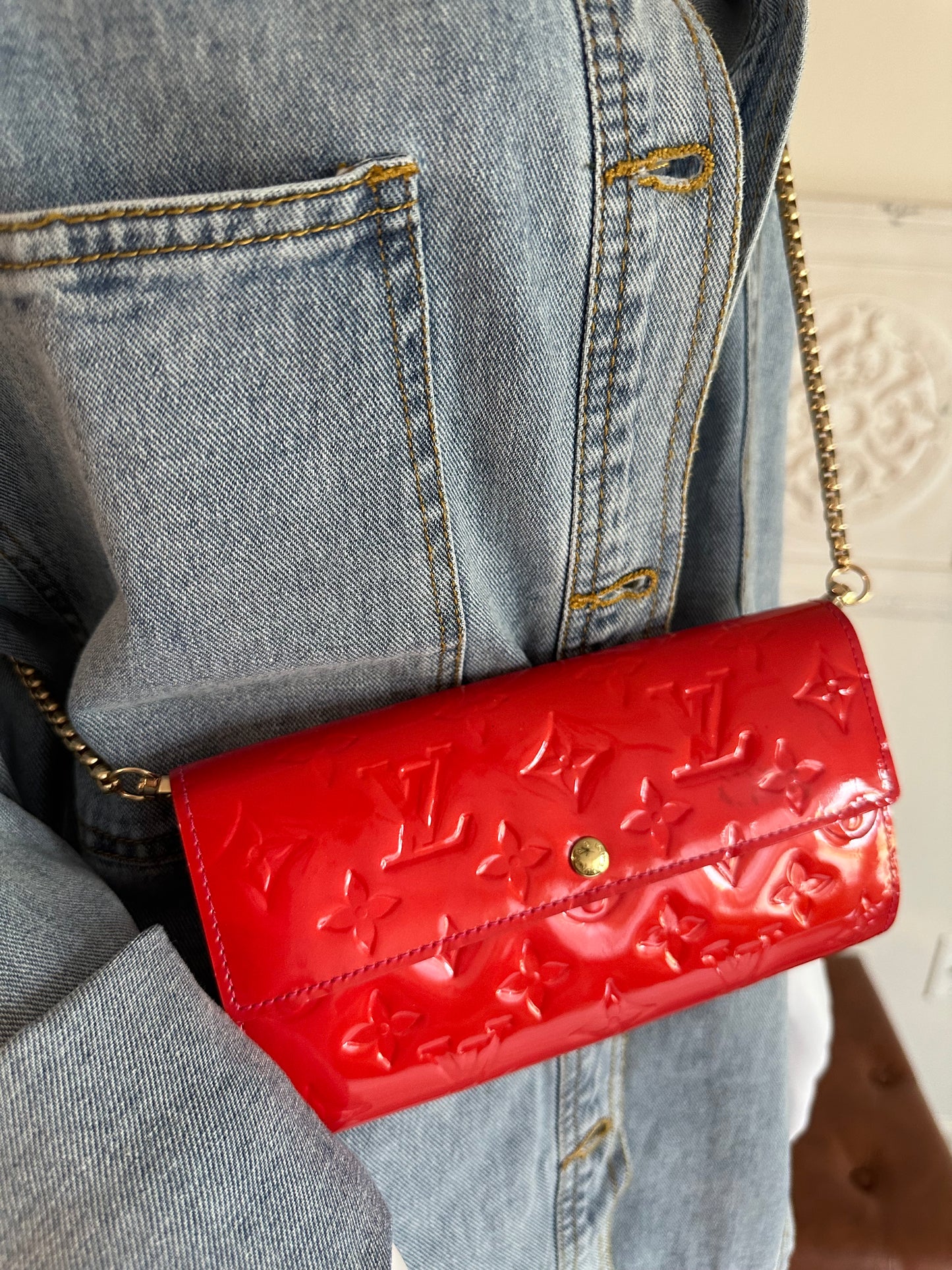 Louis Vuitton Red Vernis Sarah Wallet