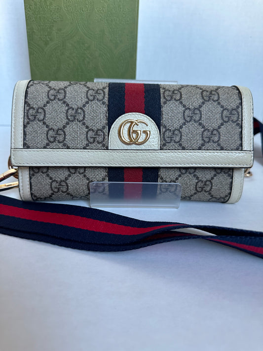 Gucci GG Supreme Monogram Web Ophidia Continental Wallet Beige White