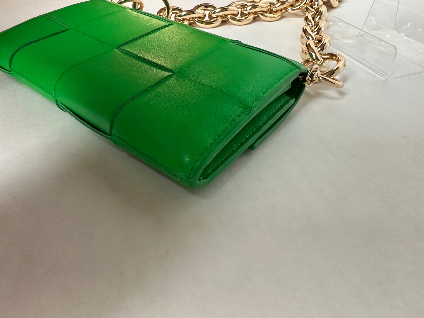 Available Bottega Veneta Cassette Intrecciato green in color