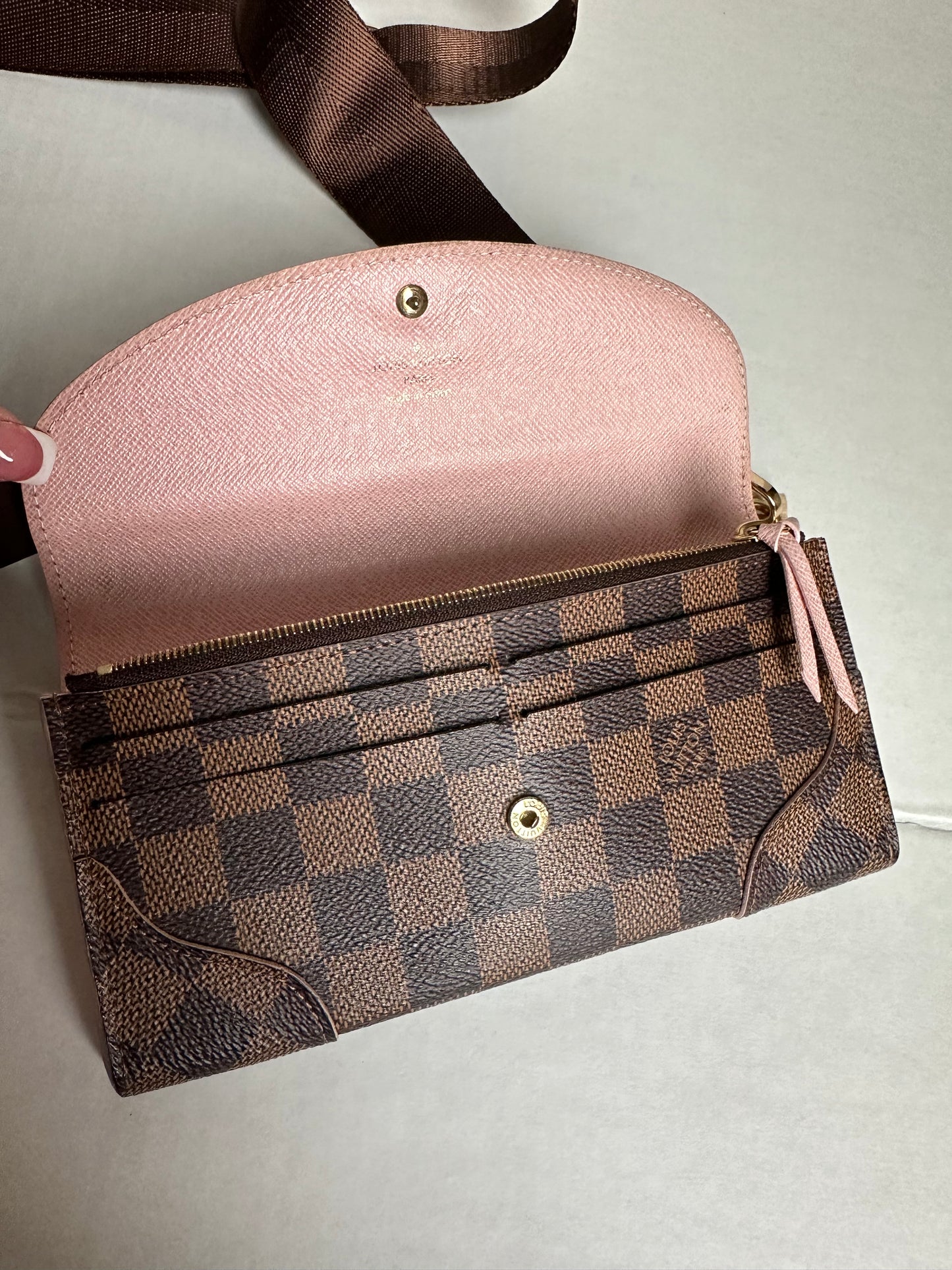 Louis Vuitton Damier Ebene Caissa wallet Ballerina Pink