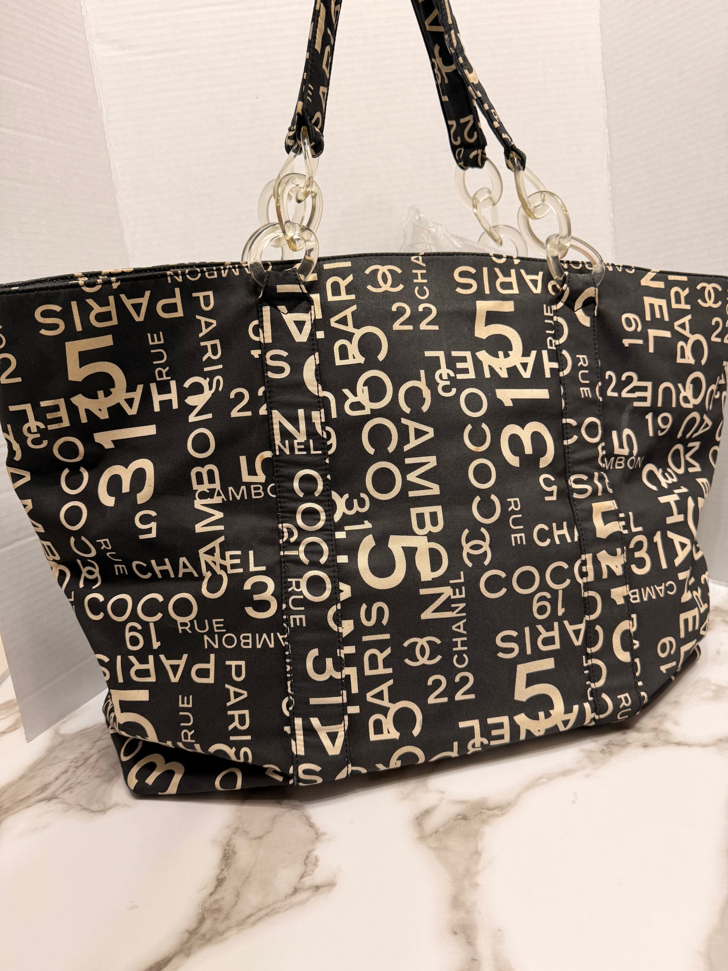 Available Chanel Bysy Line Tote Bag Canvas Black CC XL tote