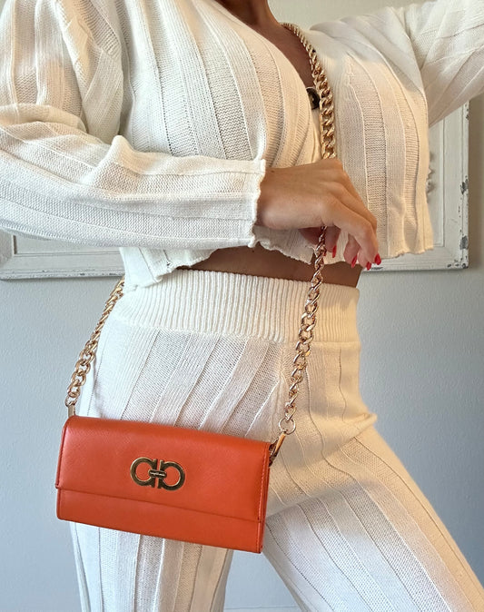 Ferragamo Wallet Ganchini Orange Gold crossbody