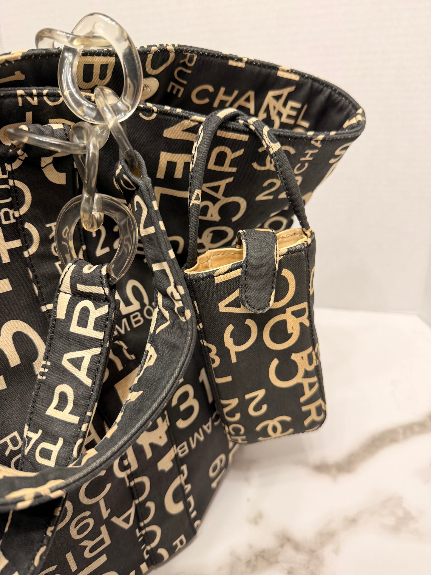 Available Chanel Bysy Line Tote Bag Canvas Black CC XL tote