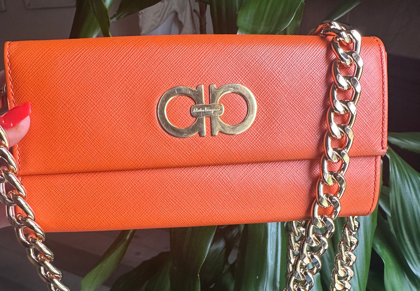 Ferragamo Wallet Ganchini Orange Gold crossbody