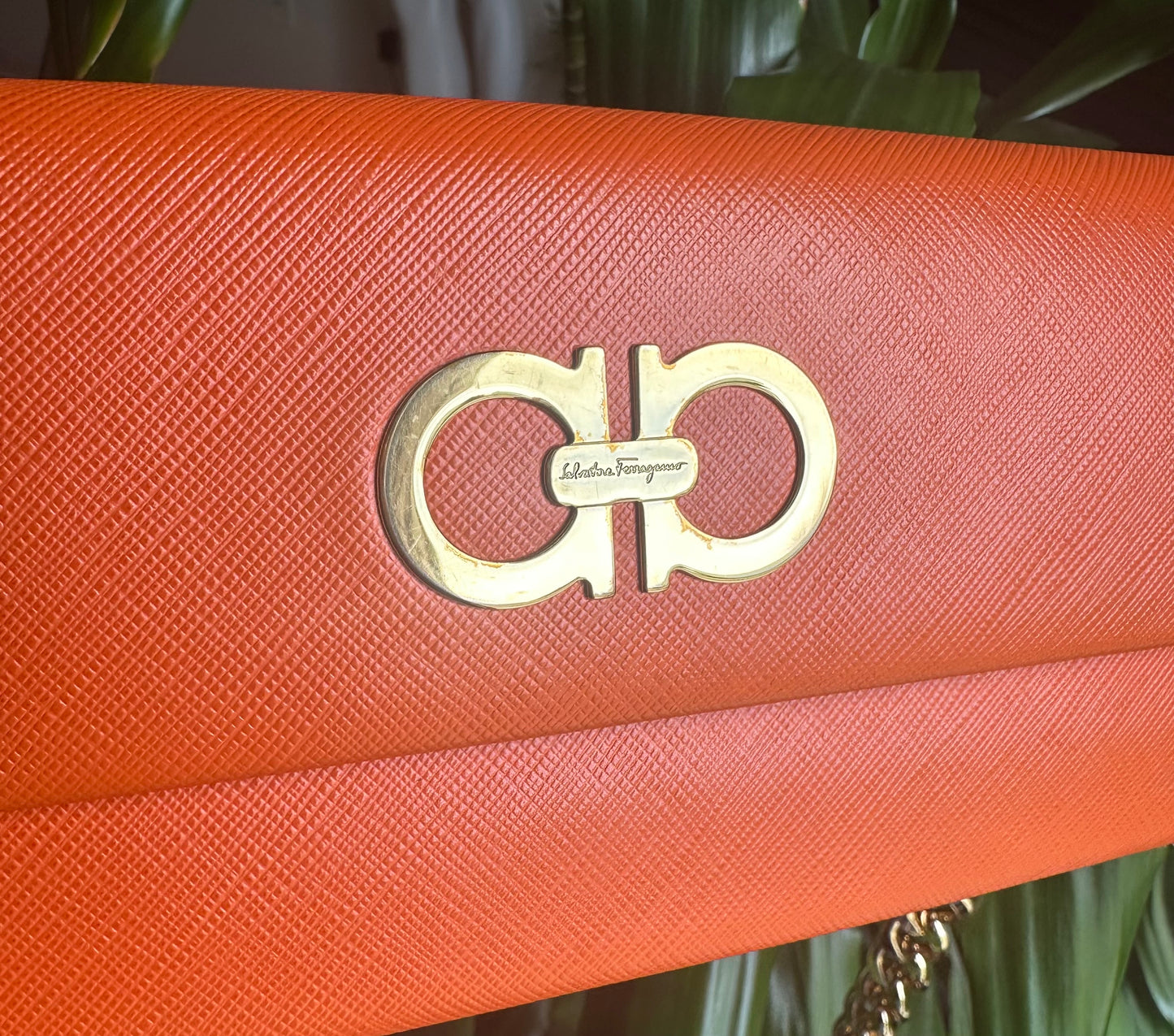 Ferragamo Wallet Ganchini Orange Gold crossbody