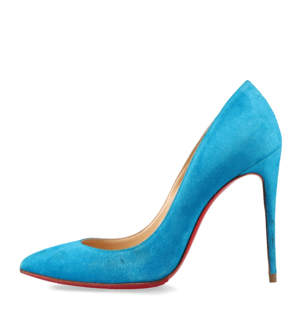 Christian Louboutin Blue Suede Pointed Toe Dorsay Pumps