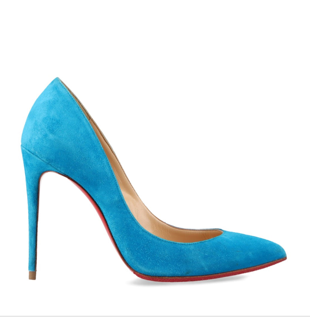 Christian Louboutin Blue Suede Pointed Toe Dorsay Pumps