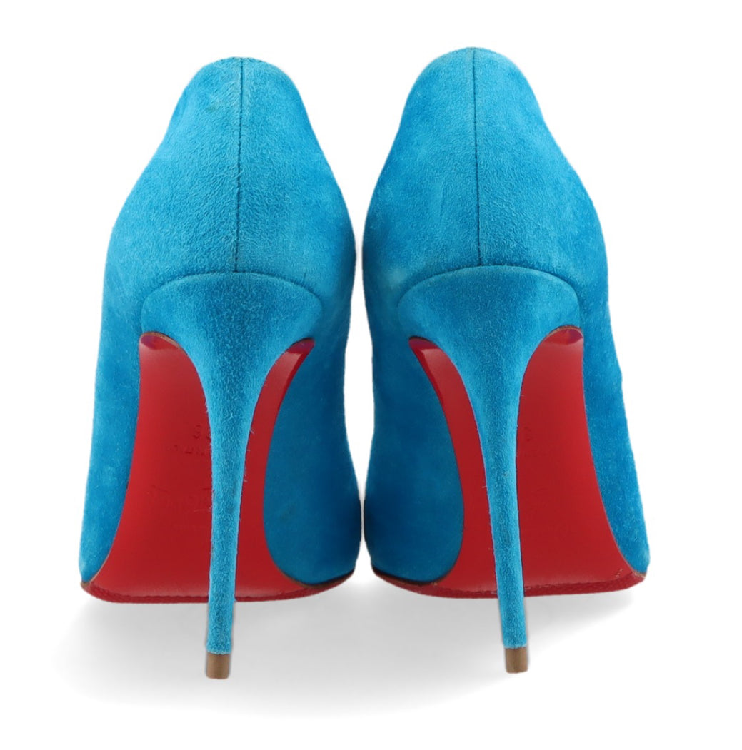 Christian Louboutin Blue Suede Pointed Toe Dorsay Pumps