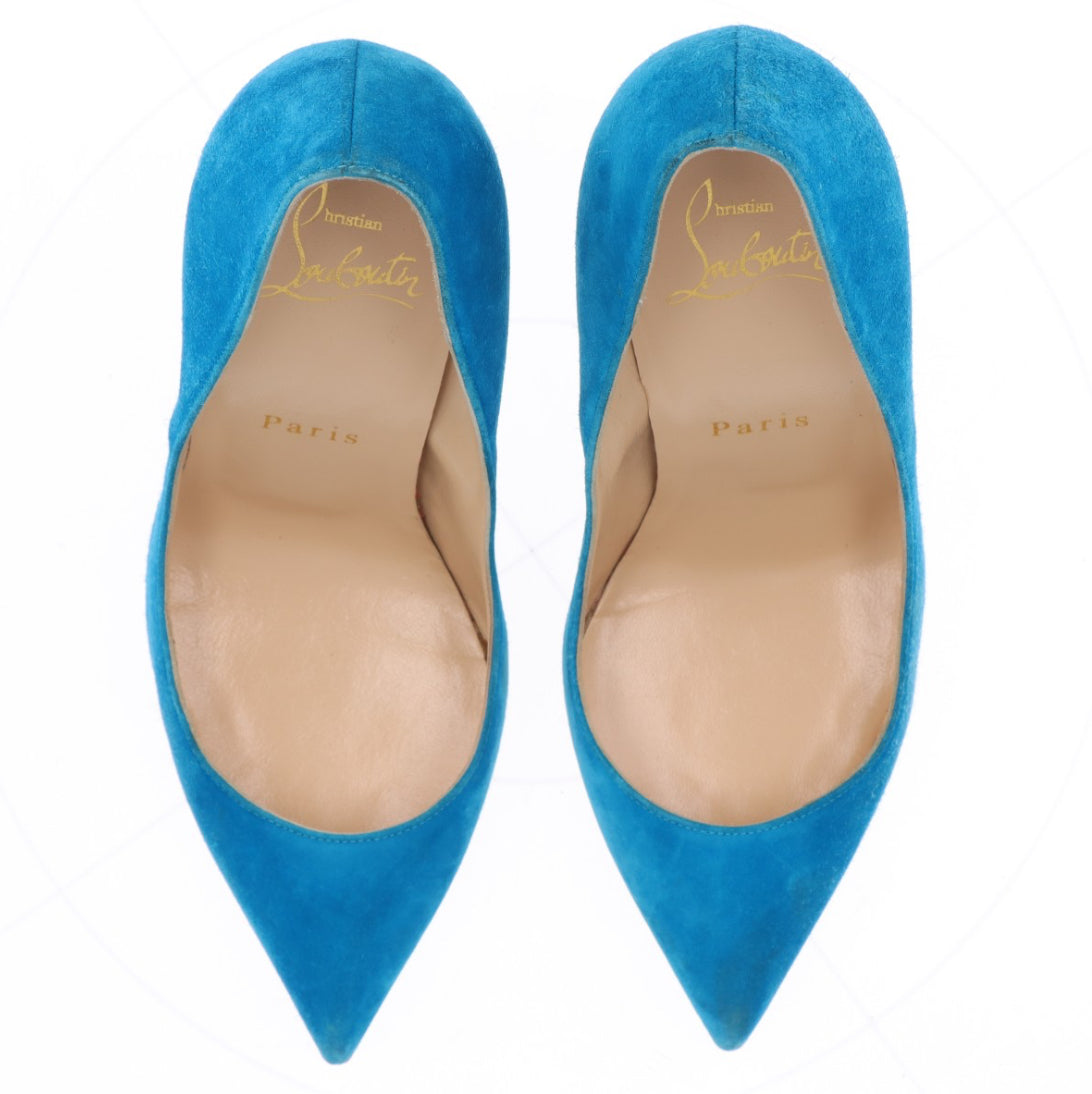 Christian Louboutin Blue Suede Pointed Toe Dorsay Pumps