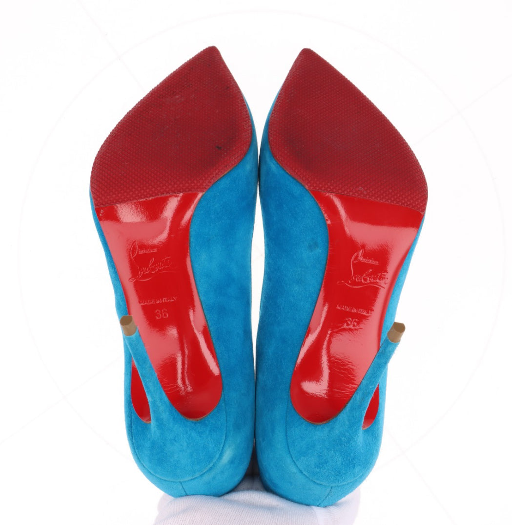 Christian Louboutin Blue Suede Pointed Toe Dorsay Pumps