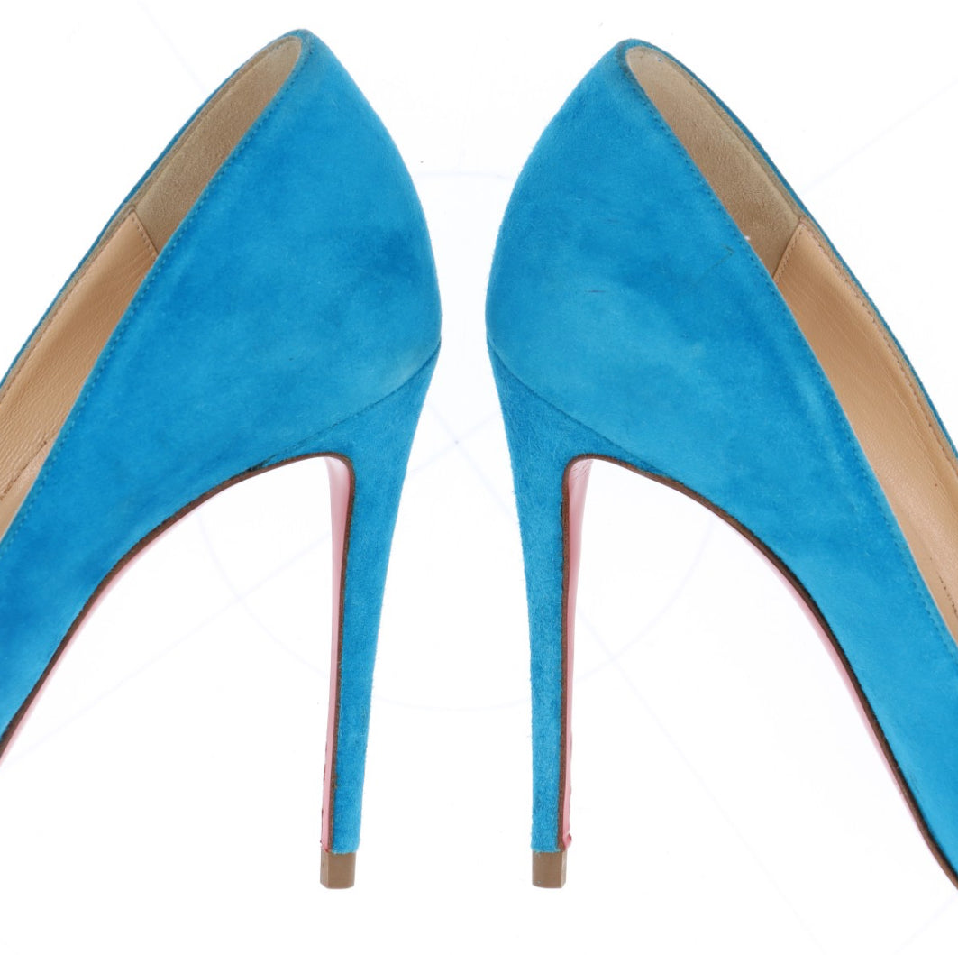 Christian Louboutin Blue Suede Pointed Toe Dorsay Pumps