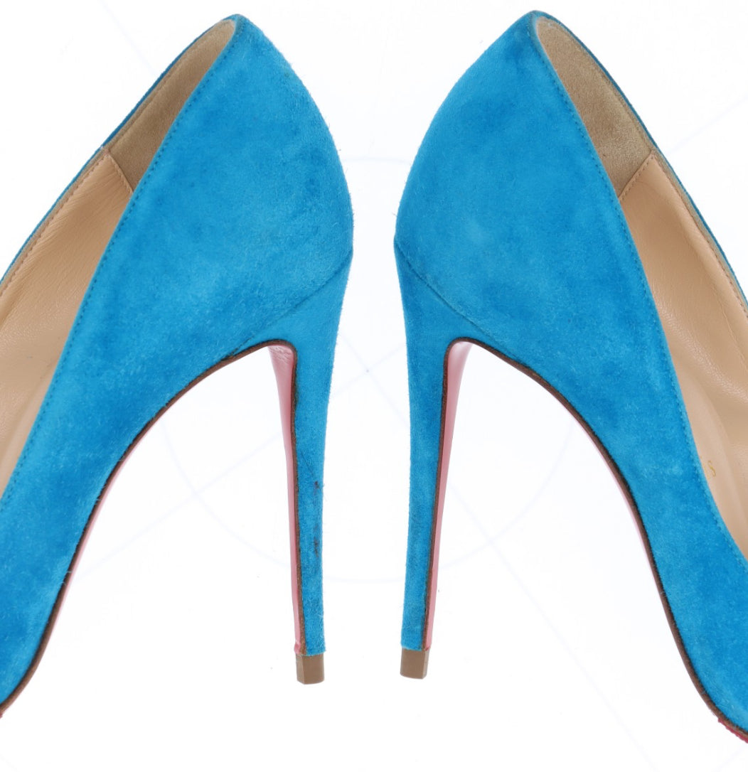 Christian Louboutin Blue Suede Pointed Toe Dorsay Pumps