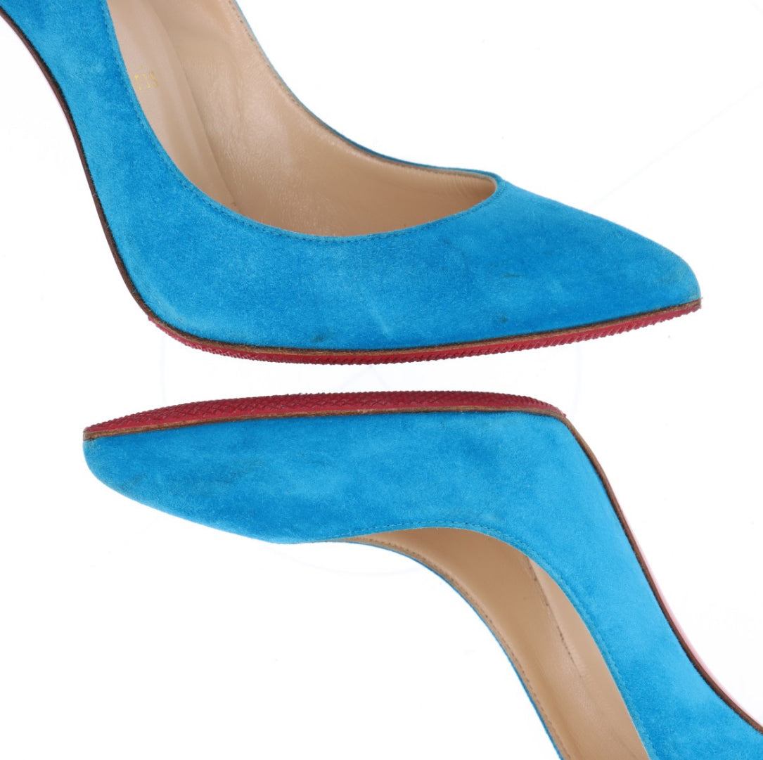 Christian Louboutin Blue Suede Pointed Toe Dorsay Pumps