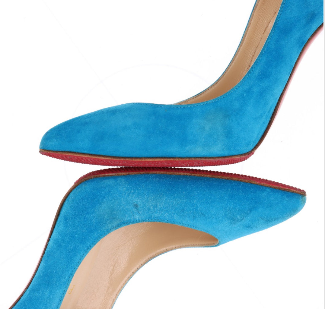 Christian Louboutin Blue Suede Pointed Toe Dorsay Pumps