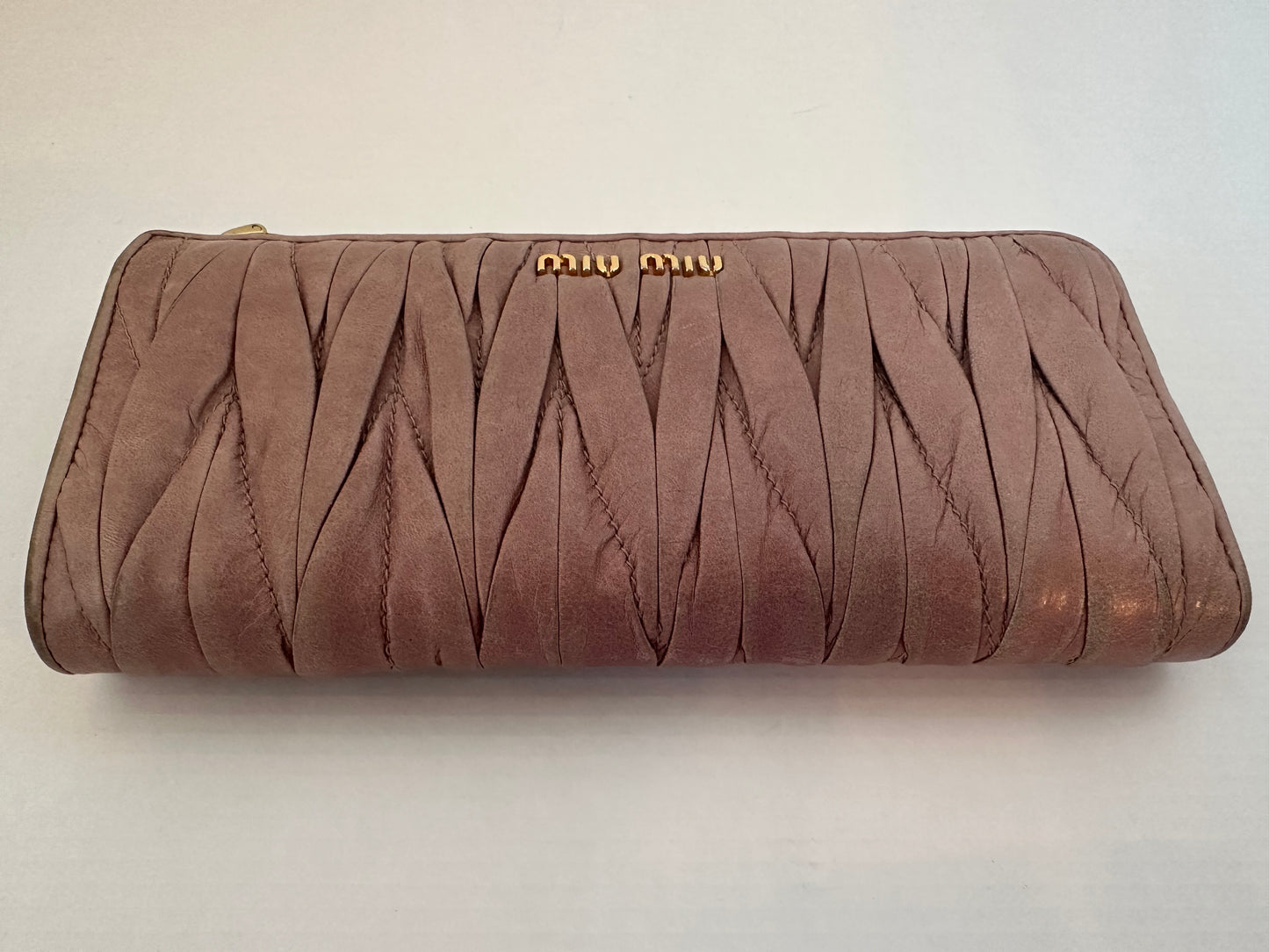 Miu Miu woven leather zippy wallet- AZALEA pink