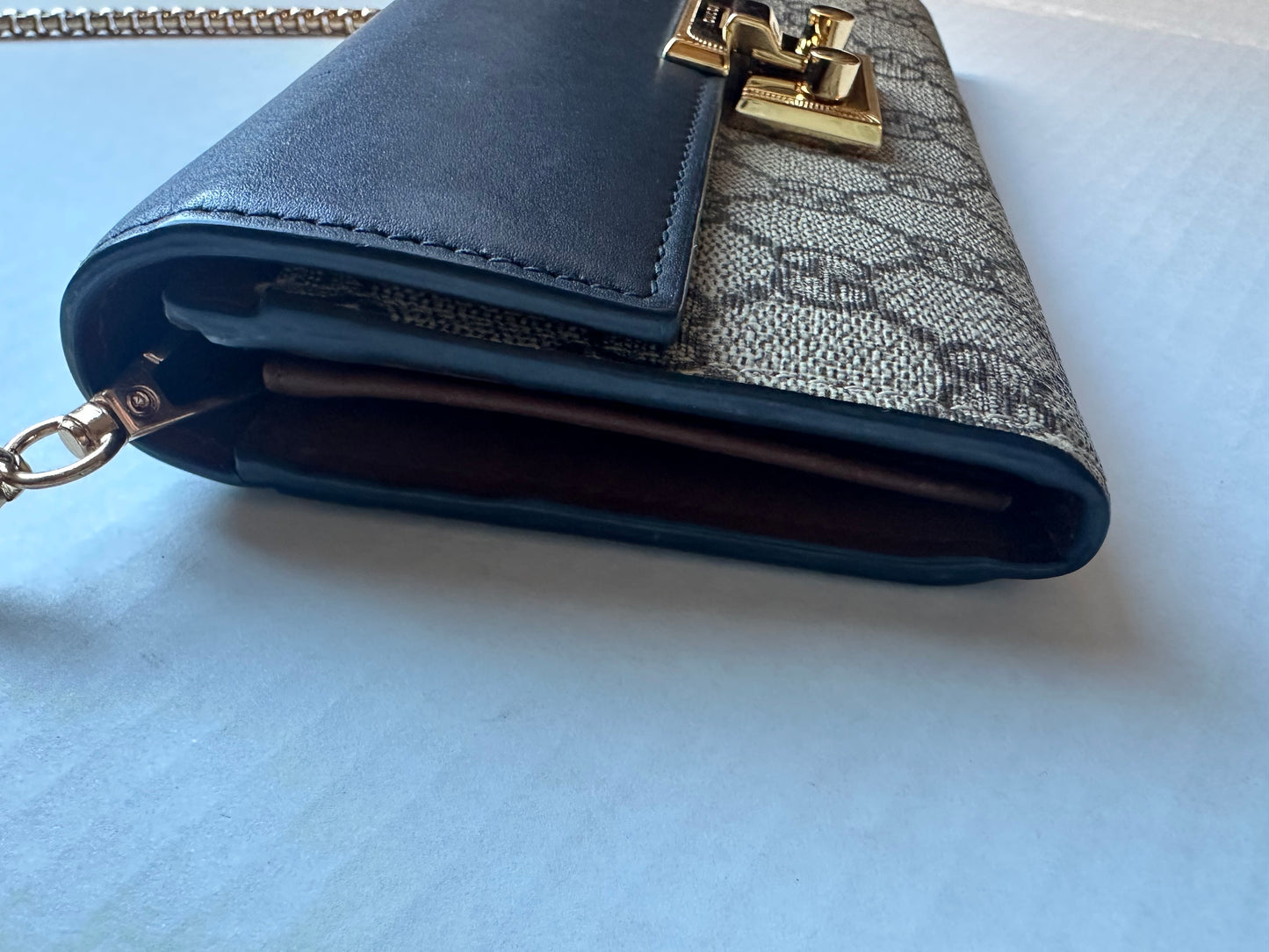 Available Gucci GG Supreme Calfskin Padlock Chain Wallet